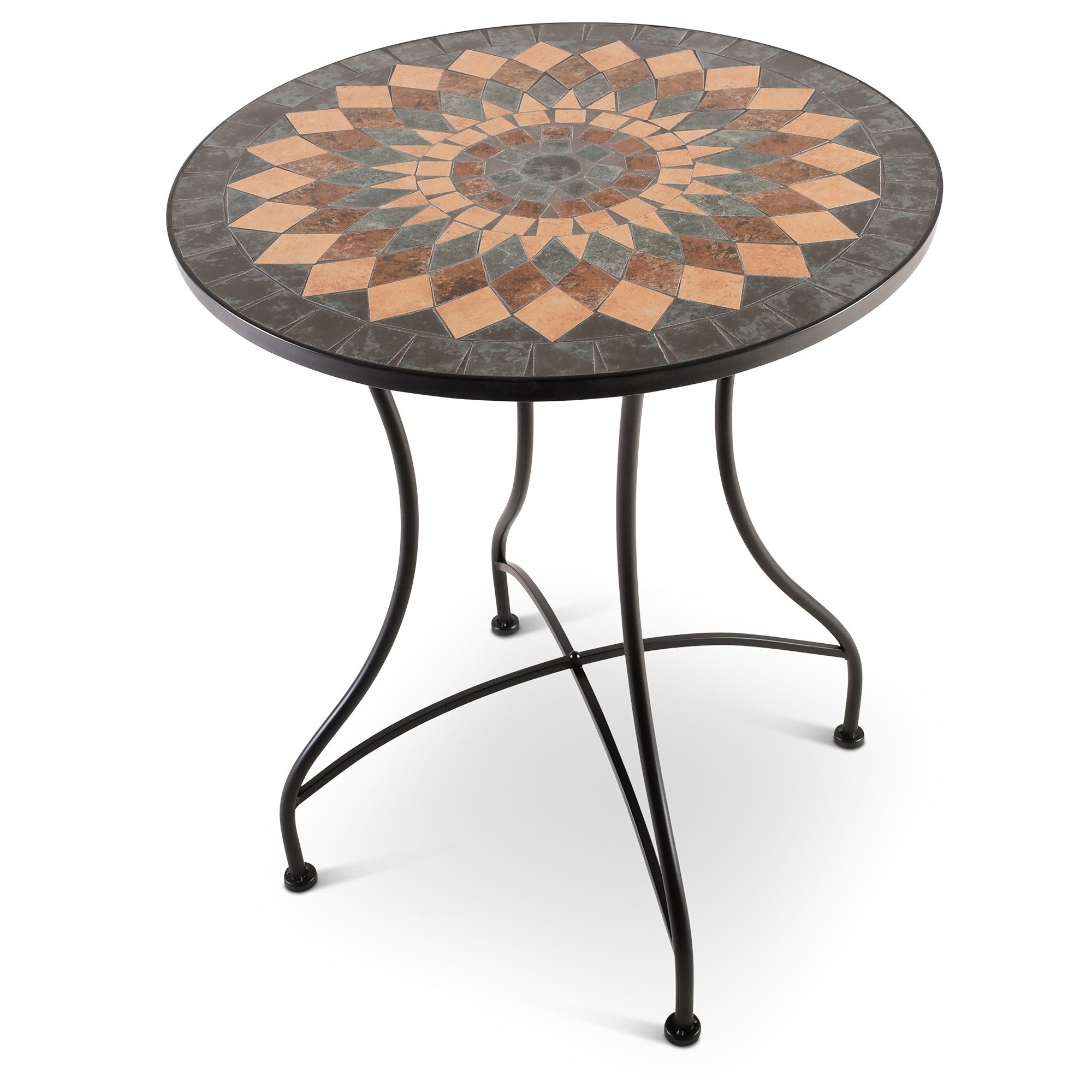 Raburg Gartentisch Mosaiktisch, Balkon- und Terrassentisch, 60 cm Ø, 72 cm hoch, Mayla (rund), liebevolle Handarbeit, Mosaikmuster, schwarzes Metallgestell