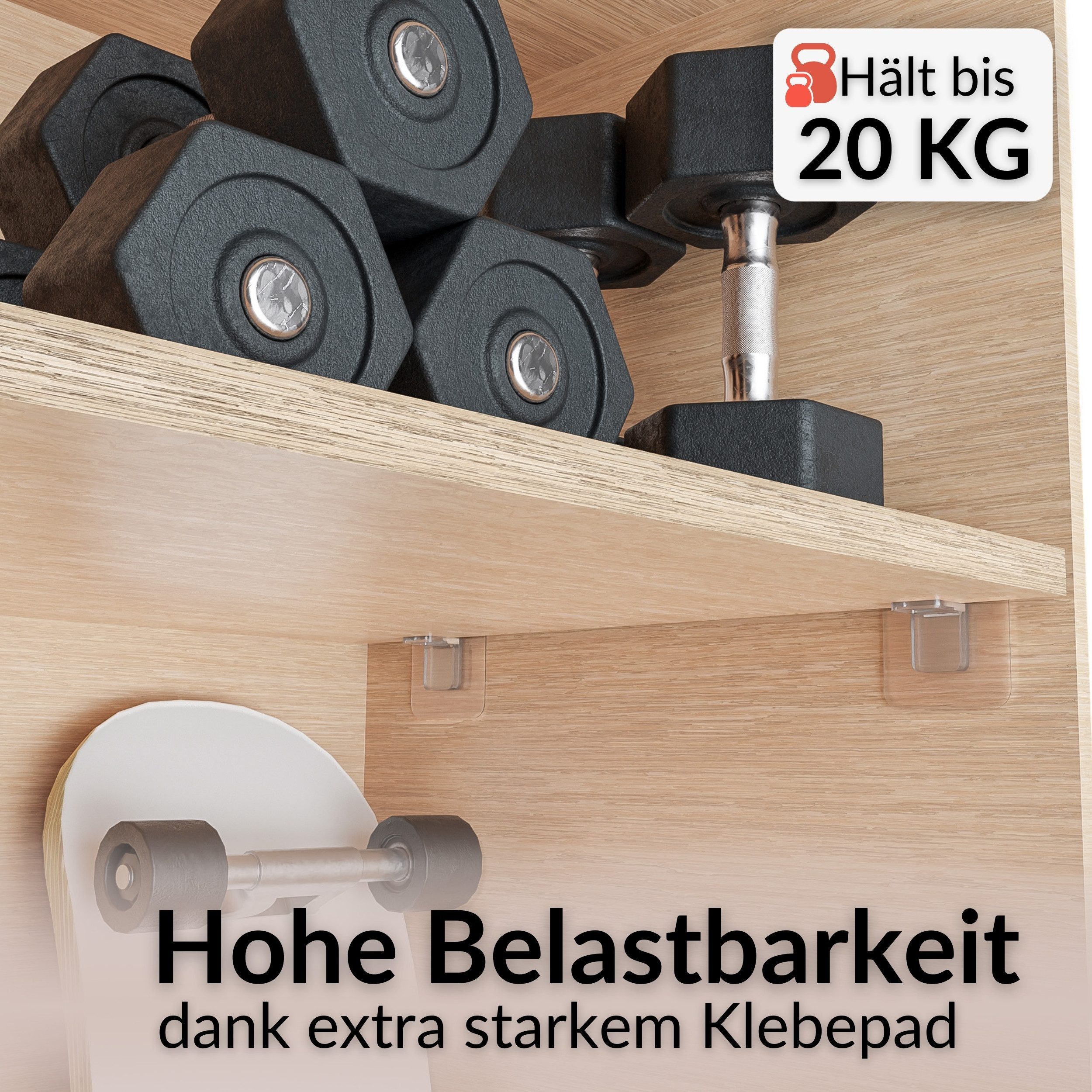 DEKAZIA Wandregalhalter ohne Bohren, Regalbodenhalter selbstklebend, Träger für Regalböden, versch. Größen & Lasten, 4er, 10er, 16er Set 16-tlg., Regalbodenträg – Bild 2 von 5