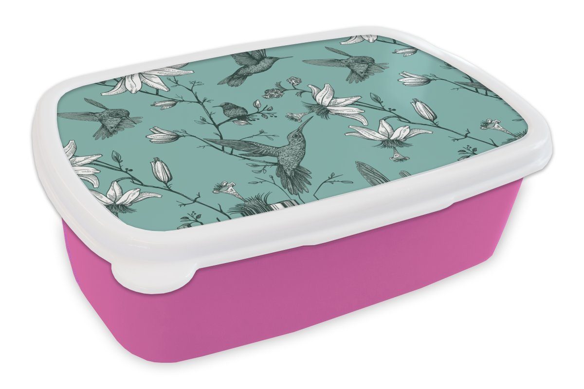 MuchoWow Vogel - Snackbox, Kunststoff Kinder, für Muster Mädchen, (2-tlg), Kunststoff, Lunchbox rosa Blume, Erwachsene, - Brotdose Brotbox