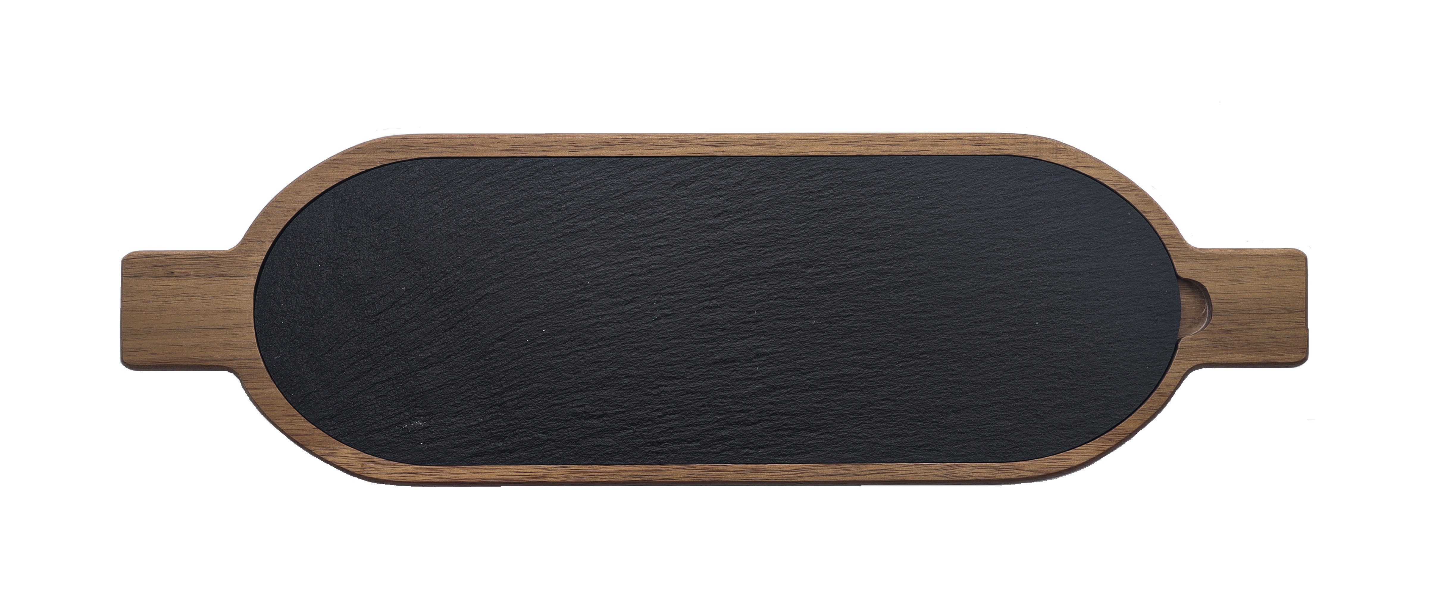 hausleben Servierbrett Holz mit Schieferplatte 50x15cm, (1-St), Schneidebrett rustikal mit griff, Frühstücksbrett, Servierplatte