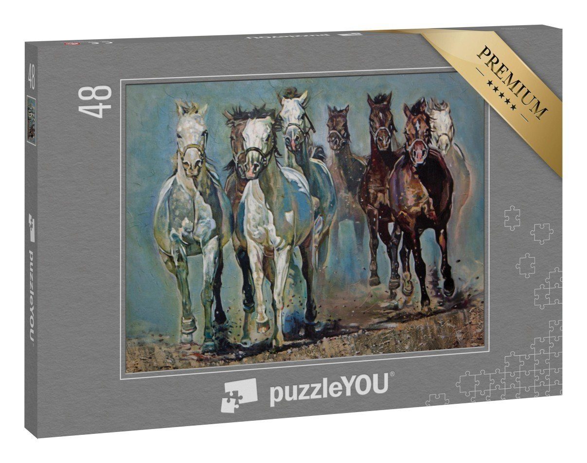 puzzleYOU Puzzle Ölgemälde: Pferde im Galopp, 48 Puzzleteile,  puzzleYOU-Kollektionen Gemälde