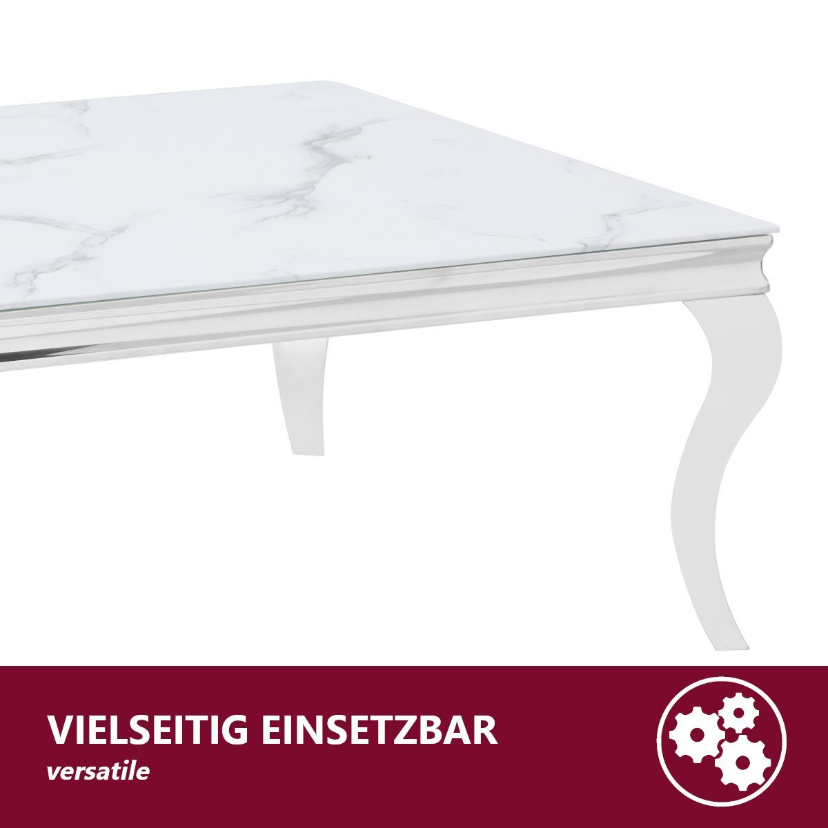 cm Glasplatte HOOZ - weiß, 80x80x0,6 Marmoroptik quadratisch mit Facettenschliff Tischplatte
