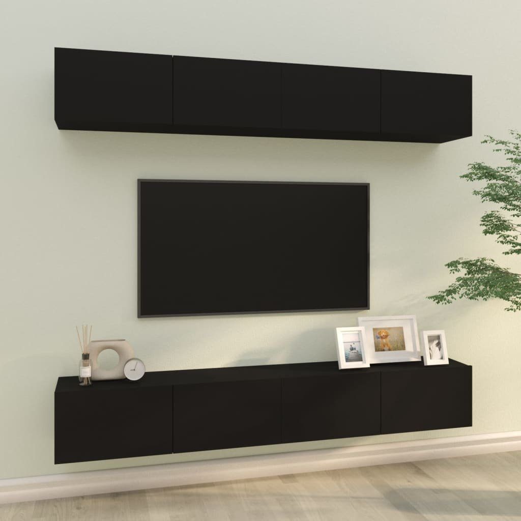 Schwarz 4 TV-Schrank Stk. 100x30x30 cm TV-Wandschränke furnicato