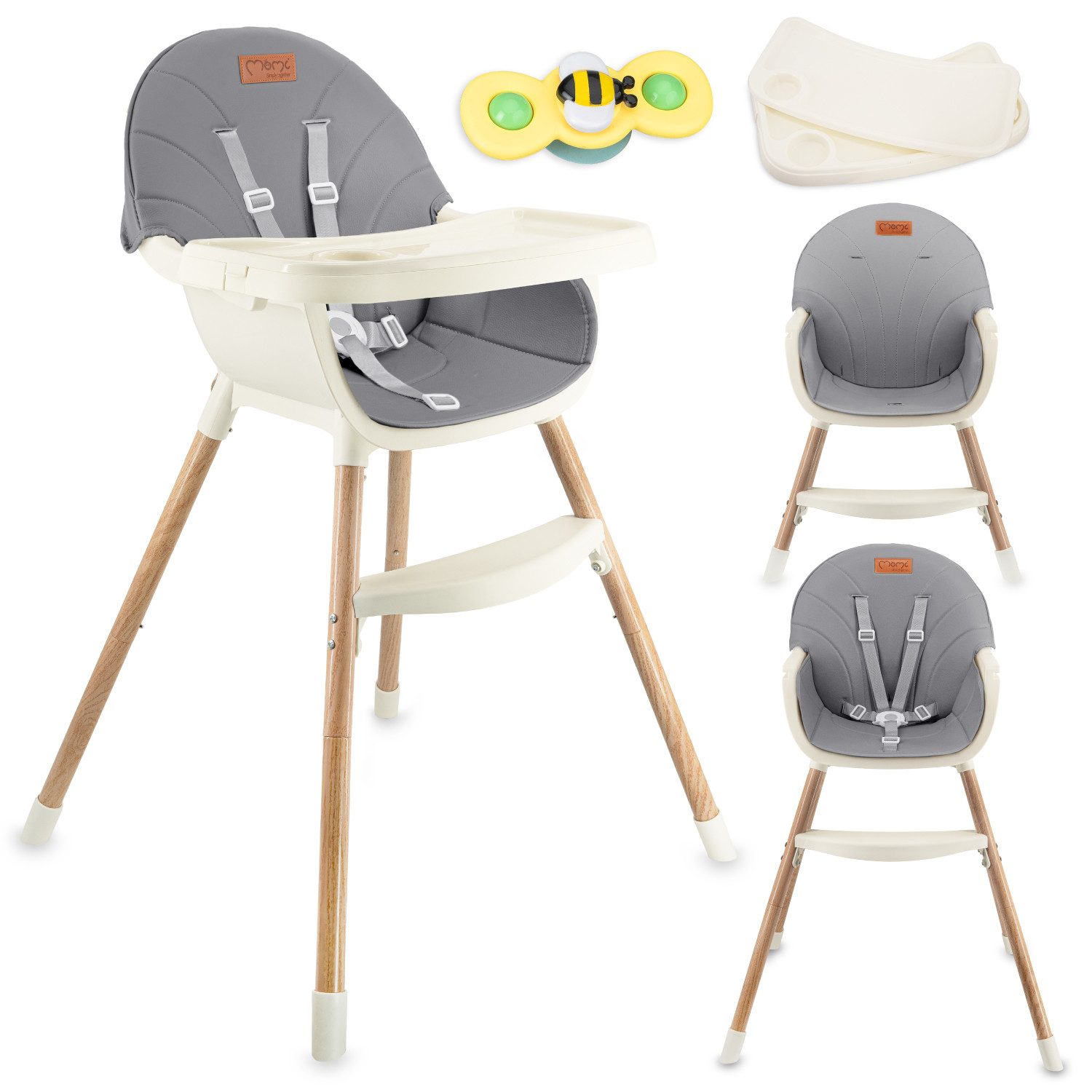 MoMi Kinderstuhl Reki, 2in1 Hochstuhl mit 5-Punkt-Gurt bis 20 kg