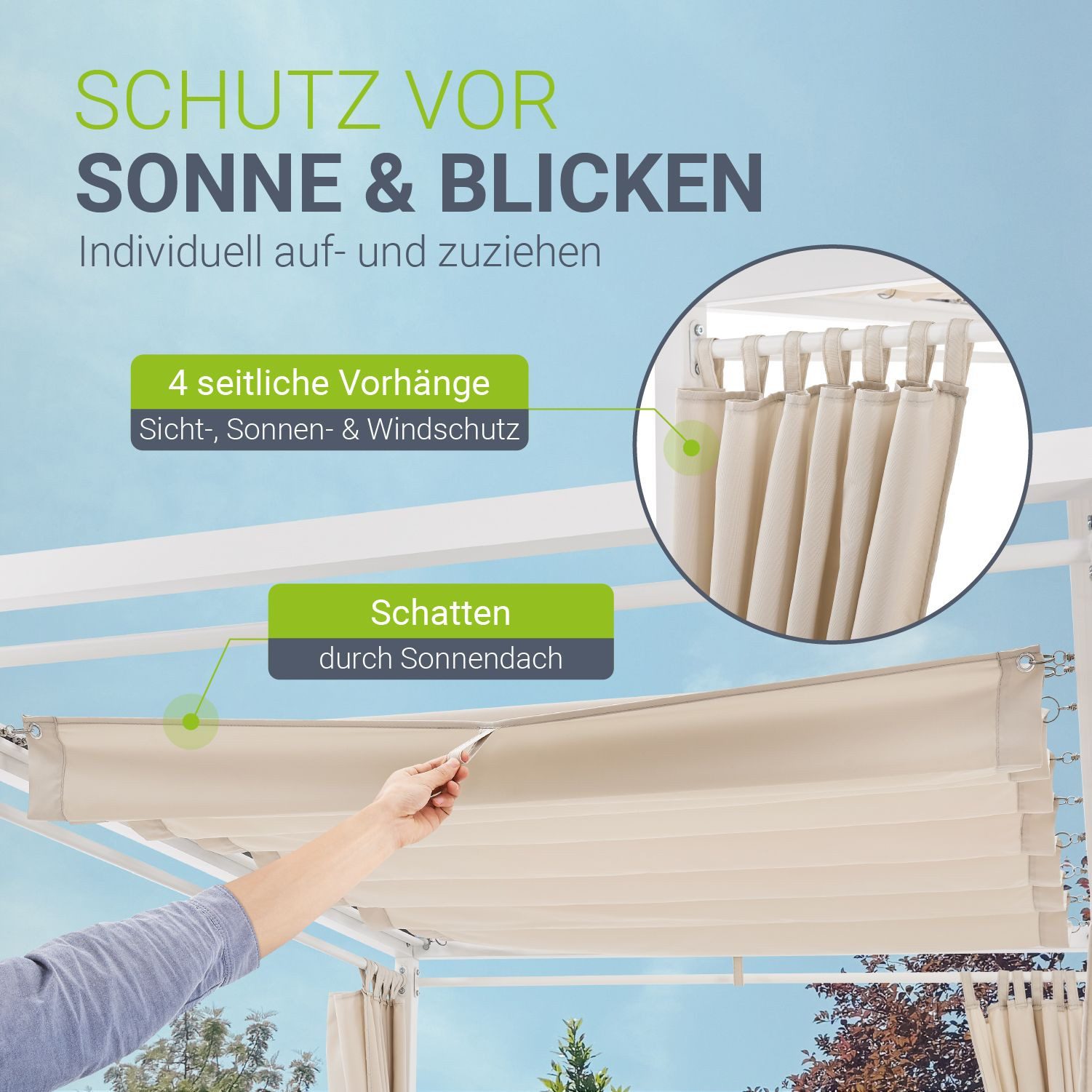 Juskys Doppelliege Kreta, verstellbare Rückenlehne, Sonnen und Sichtschutz, inkl. Polster