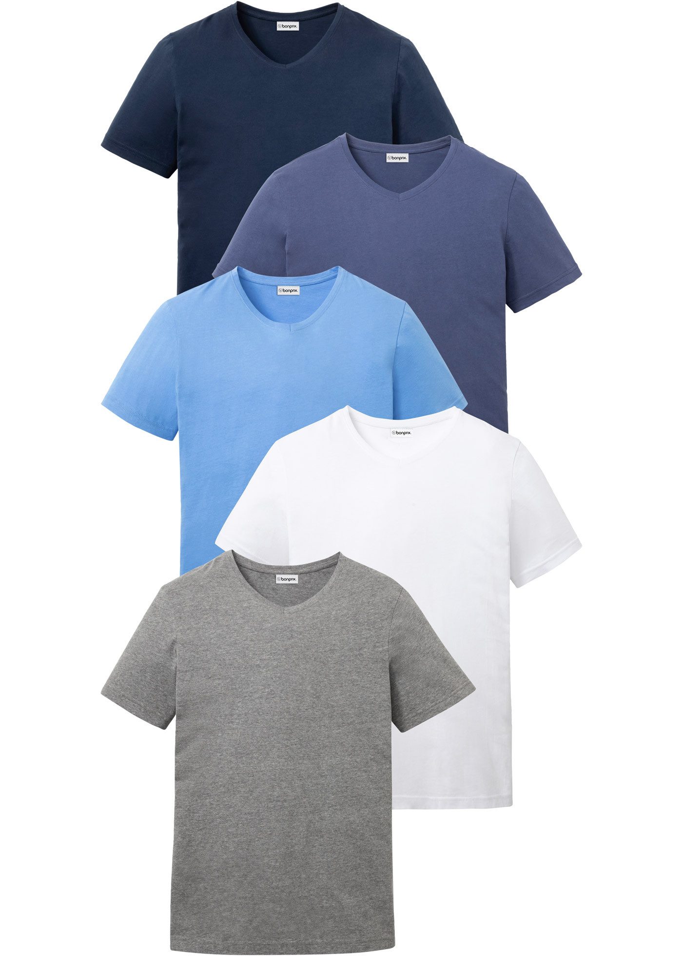 bonprix T-Shirt (Packung, 5-tlg) regular fit Schnitt, Kurzarm, V-Ausschnitt