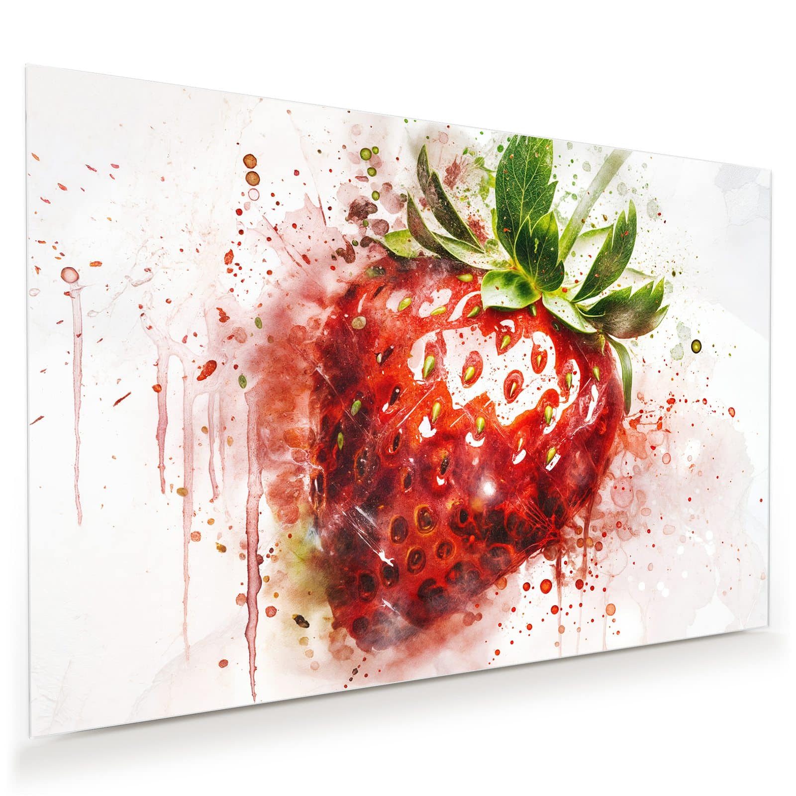 Glasbild Wandbild Erdbeerkunstwerk mit Aufhängung