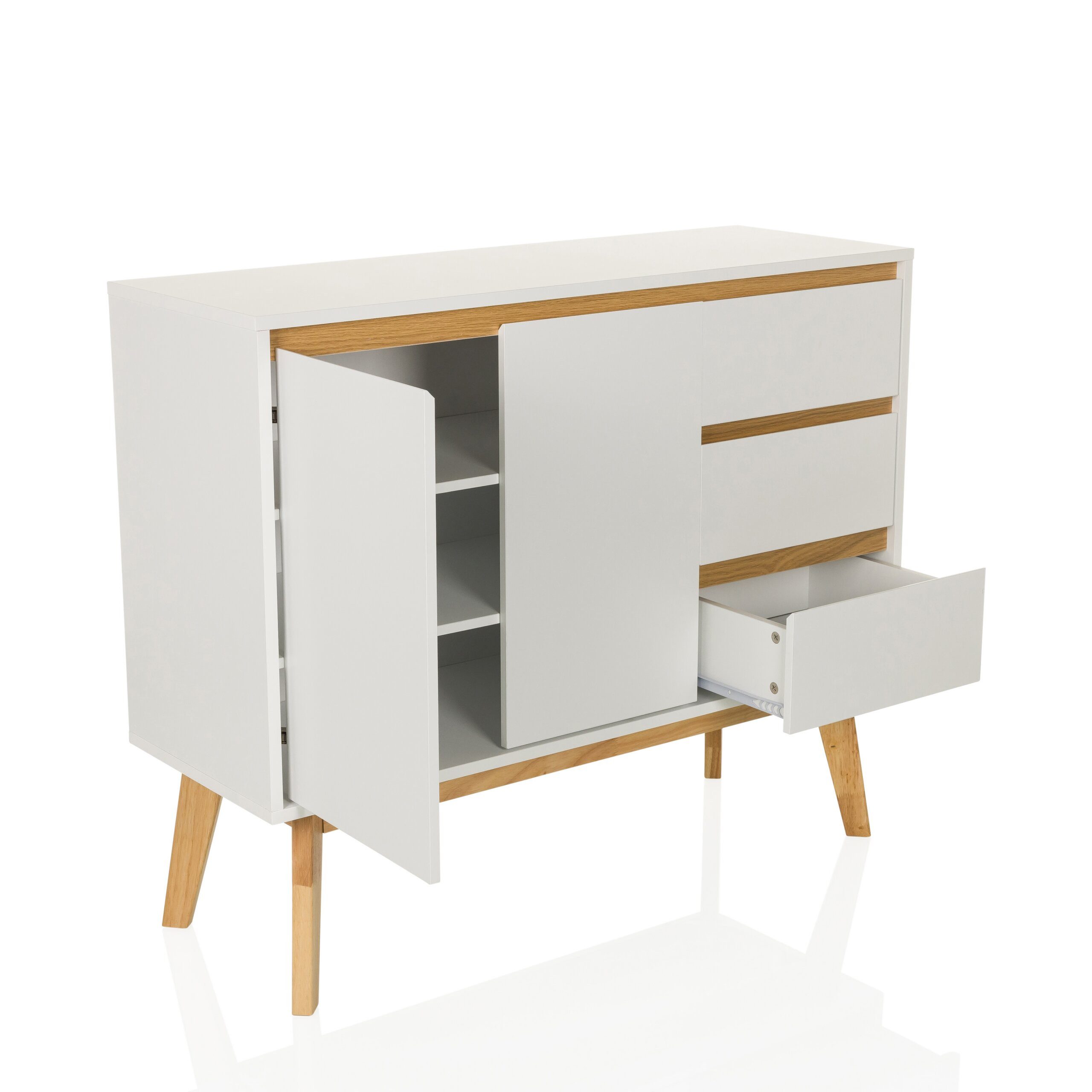 hjh LIVING Sideboard TAROLO I Kommode H/B/T: 80.0 x 97.0 x 34.0 cm, Kommode mit 3 Schubladen und 2 Türen, Soft-Close, Holzbeine, grifflos