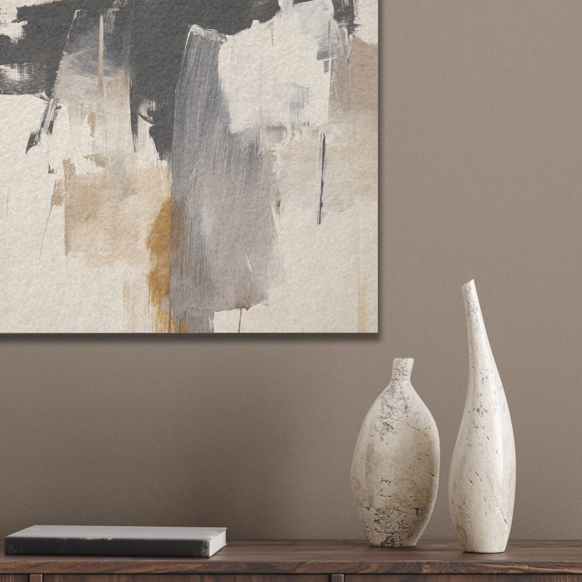 MuchoWow Gemälde Pinselstriche - Grob - Abstrakt - Beige, Fotodruck (1 St), Akustikpaneele PET-Filz, Akustikbild, Schalldämmung, Deko 40x30 cm – Bild 4 von 5
