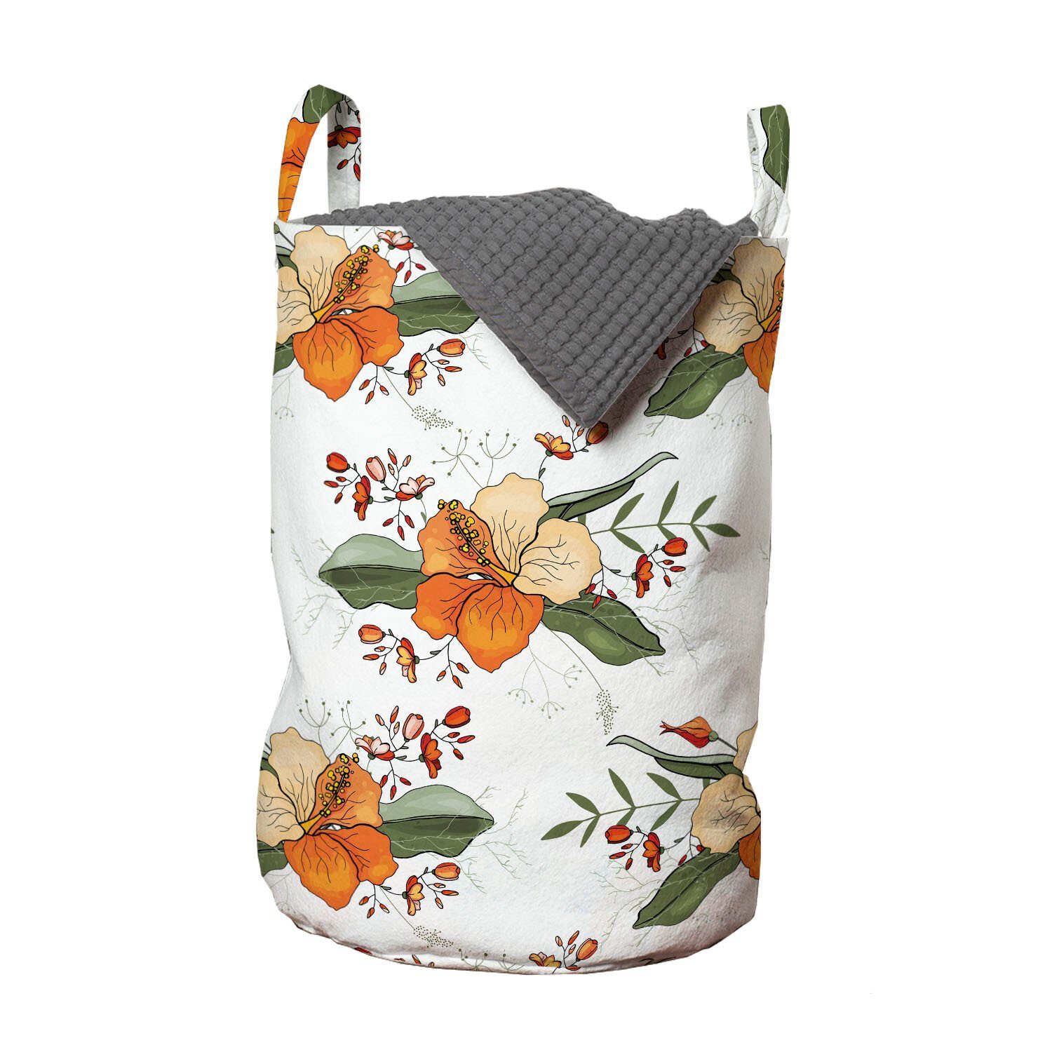 Abakuhaus Wäschesäckchen Wäschekorb mit Griffen Blumen für Skizzen Blume Detaillierte Kordelzugverschluss Waschsalons
