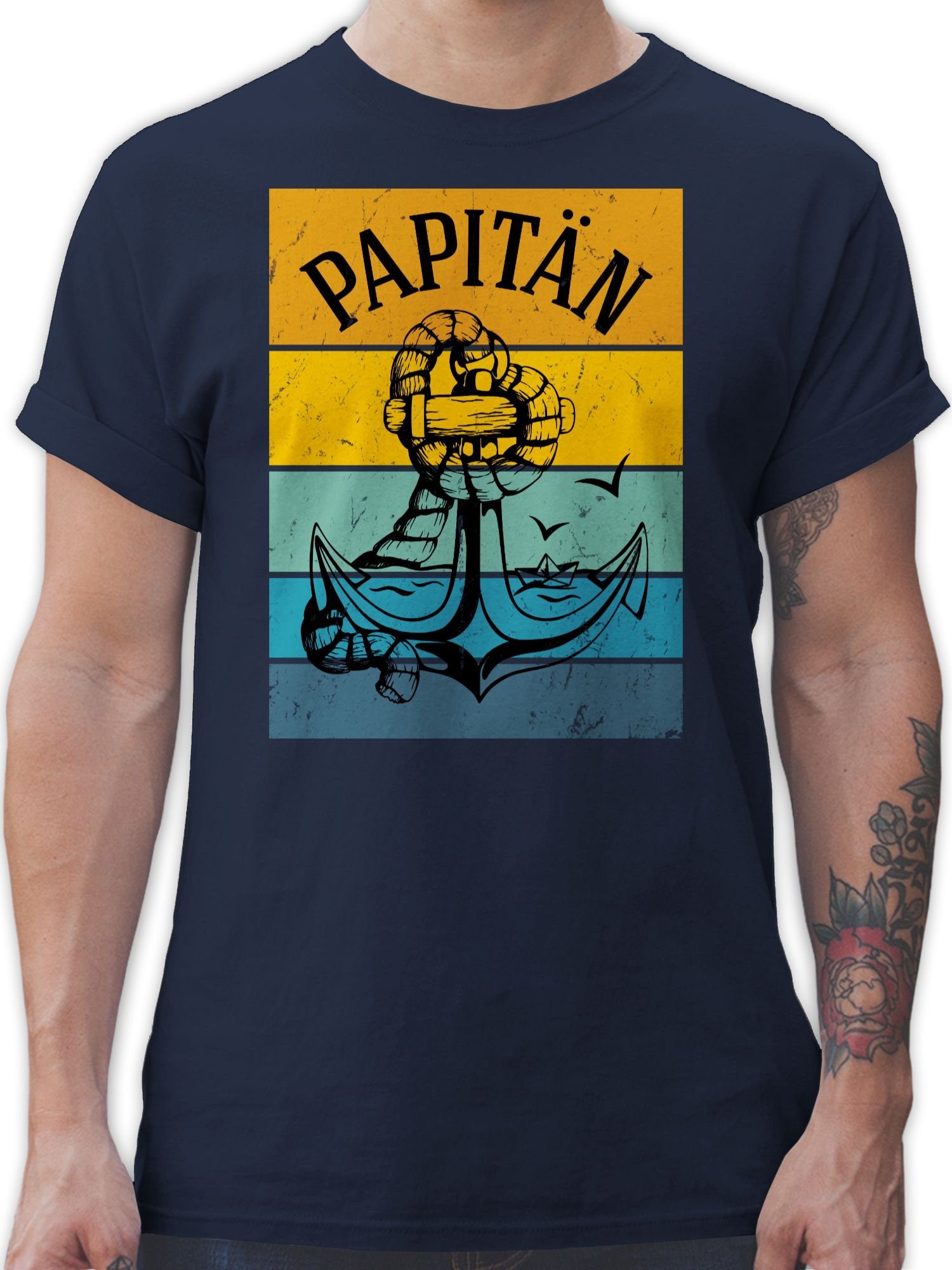 01 Papa Shirtracer Blau Anker Navy für T-Shirt Vatertag Geschenk Papitän