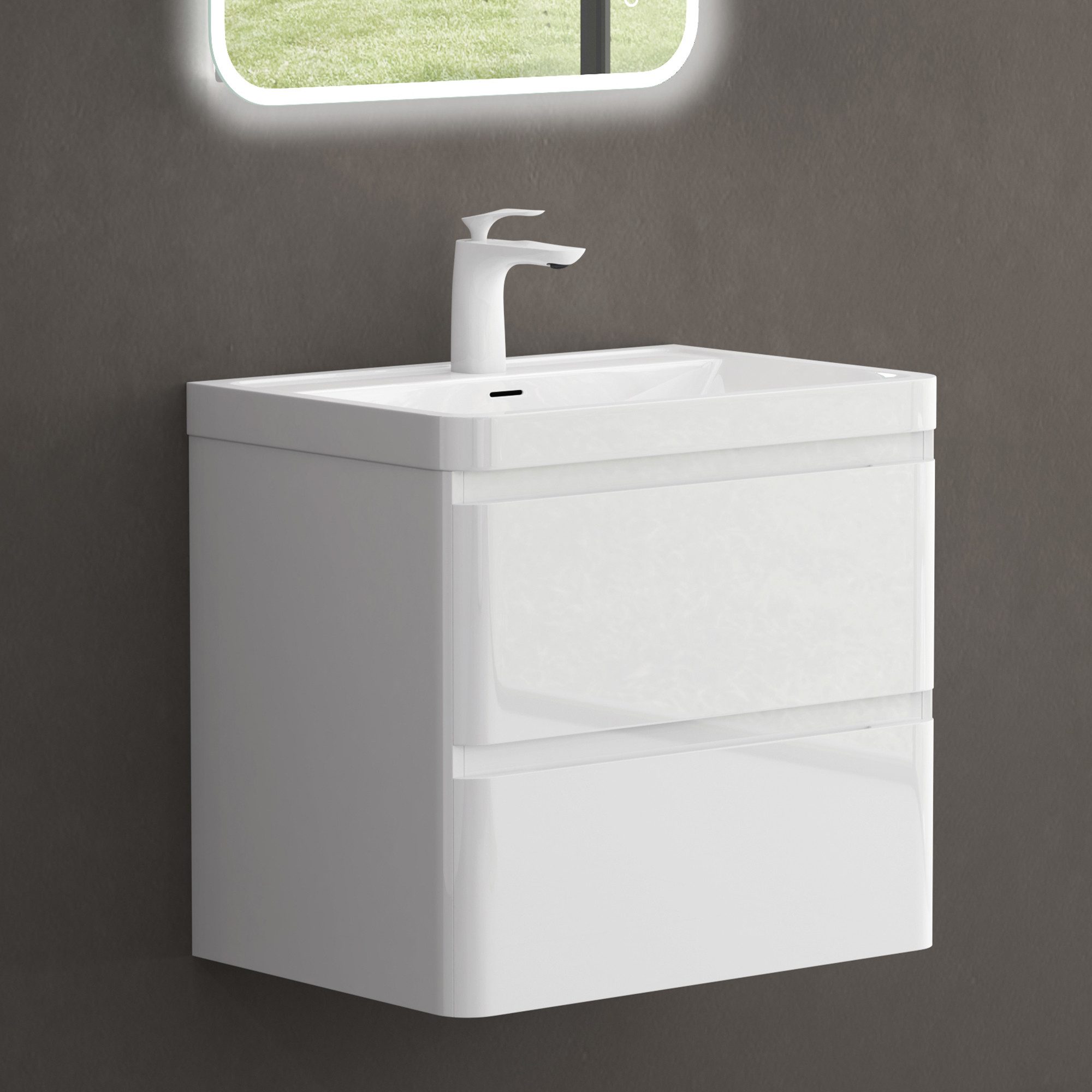 doporro Badmöbel-Set Mineraguss Waschbeckenunterschrank Badezimmer Soft-Clo günstig online kaufen