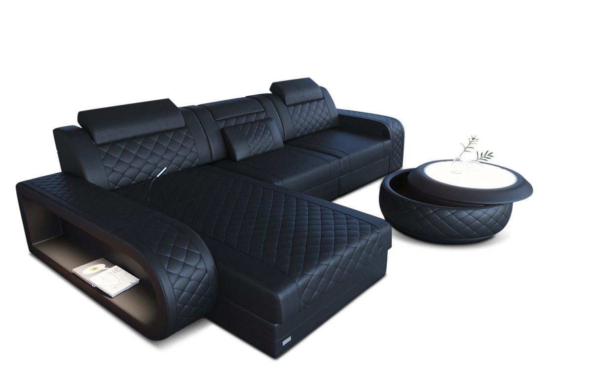 Sofa Dreams Ecksofa Berlin L Form Leder, Ecksofa, Ottomane, LED-Beleuchtung, Breite: 308cm, Zierkissen, 4-Sitzer, USB