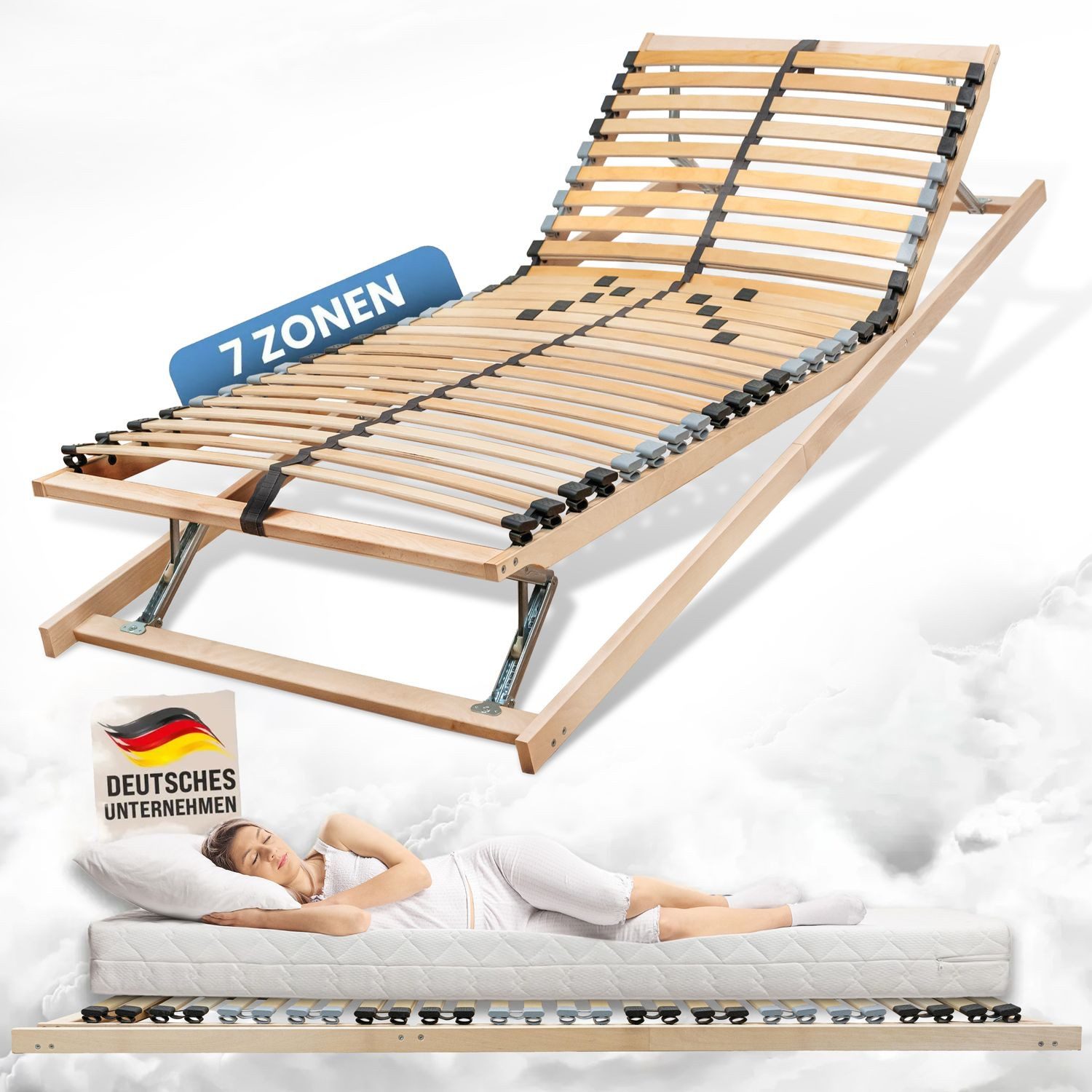 Lattenrost ERGO KF, Coemo, Kopfteil manuell verstellbar, Fußteil manuell verstellbar, 90x200, 28 Leisten, Mittelband, bequeme individuelle Schlafposition