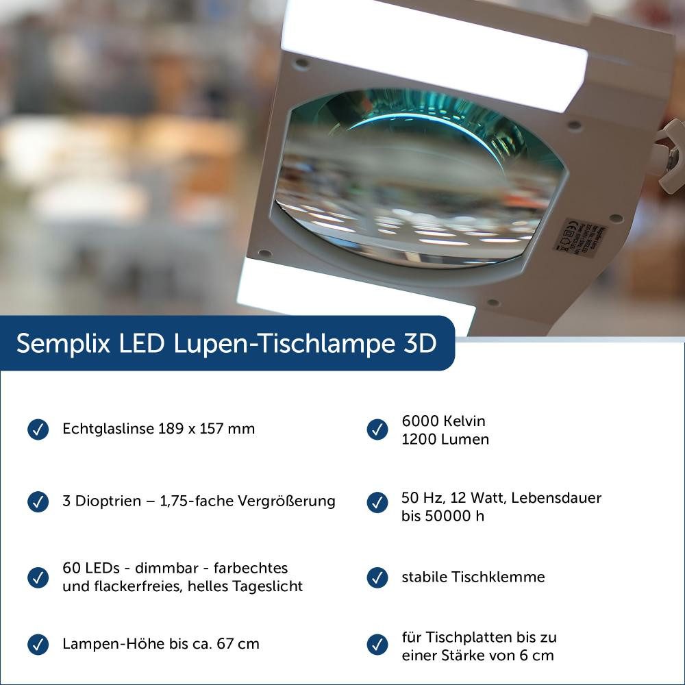Semplix LED Arbeitslicht - Lupen-Tischleuchte 3D Linse 189 x 157 mm/Tischkl günstig online kaufen