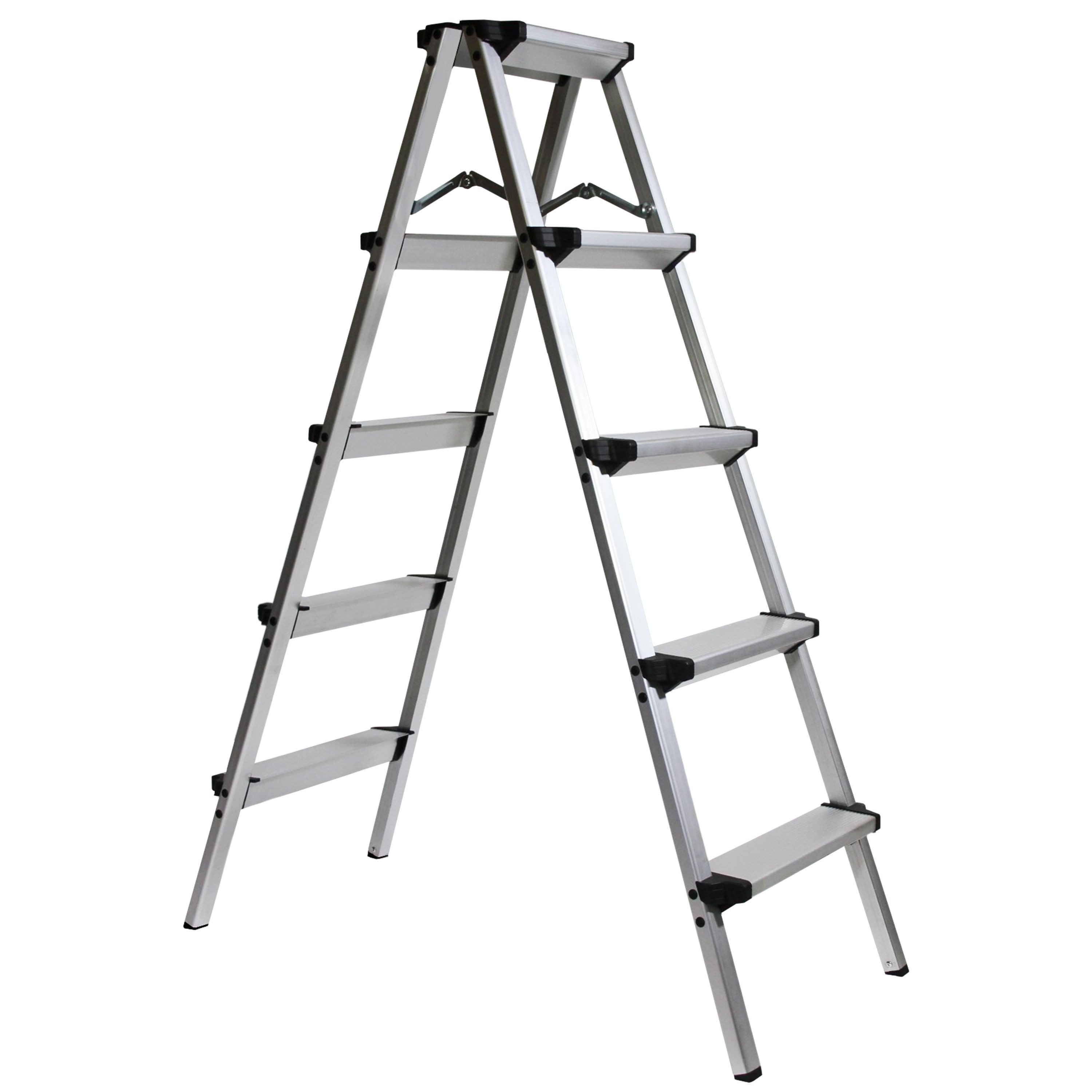 HELO24 Doppelleiter Alu Leiter Klapptritt Trittbank 150 kg Klappbar D5 - 2x5 Stufen