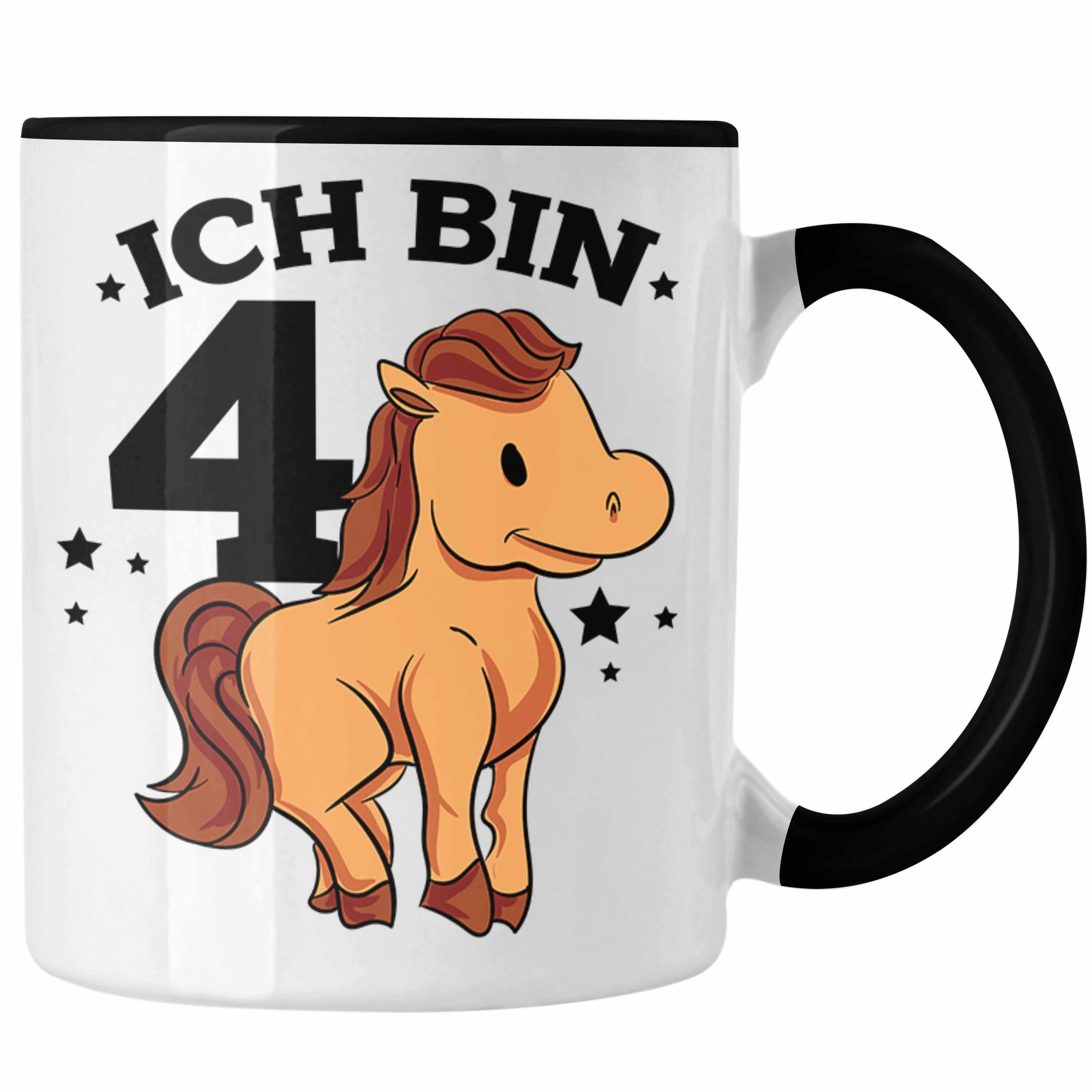 Trendation Tasse Lustige Tasse 4. Geburtstag für Mädchen Pferde-Motiv Pferdefans Reiter Schwarz