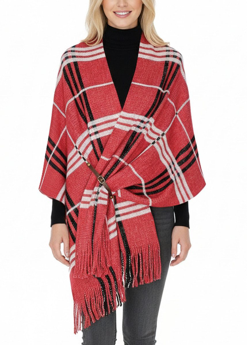 dy_mode Strickponcho Damen Strickponcho mit Fransen Poncho XXL Schal / Stola / Umhang mit Fransen, 3-in-1 Styling