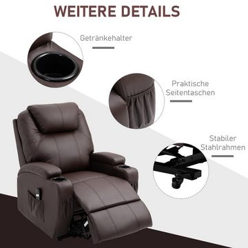 HOMCOM Relaxsessel Sessel mit Aufstehhilfe Aufstehsessel mit Getränkehalter (Fernsehsessel, 2-St., TV-Sessel), Metall, Kaffee-Braun. 84 x 92 x 109 cm
