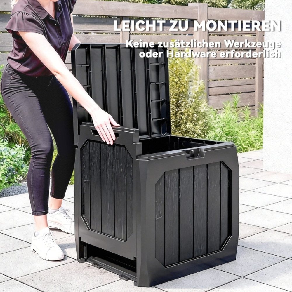 CHICFURN Gartenbox Schwarze Kunststoffbox 121L für Außenbereich (Packung, 1 St., Praktische Aufbewahrung mit Tragegriffen), Platzsparend & pflegeleicht für Terrasse & Garten