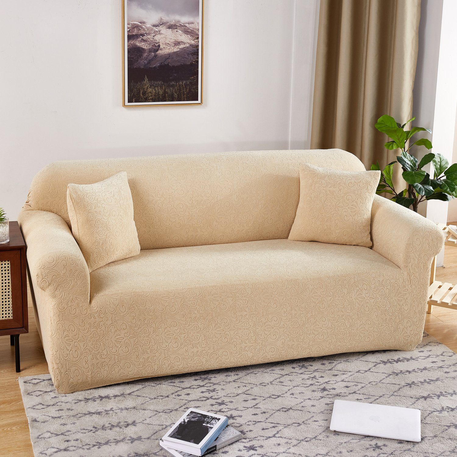 Beige-A Sofahusse, Stretch HOMEIDEAS, Jacquard-Couch-Sofabezüge, Möbelschutzbezug