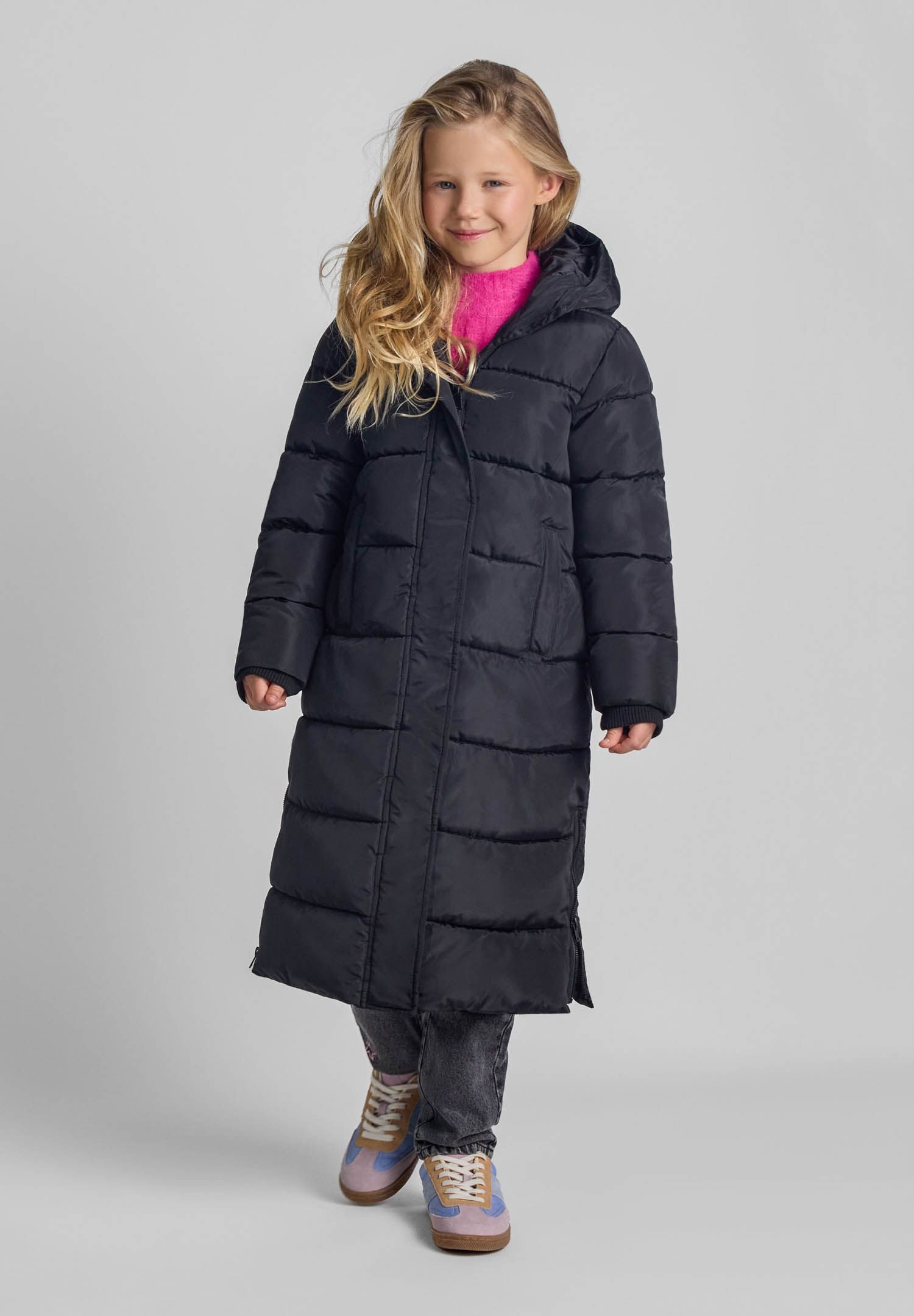 MINOTI Winterjacke Lange, gesteppte Winterjacke mit Kapuze und Reißverschlüssen (2–14y)