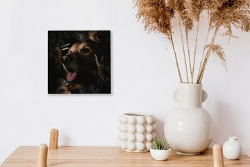 OneMillionCanvasses® Leinwandbild Hund - Blumen - Botanisch, (1 St), Leinwand Bilder für Wohnzimmer Schlafzimmer