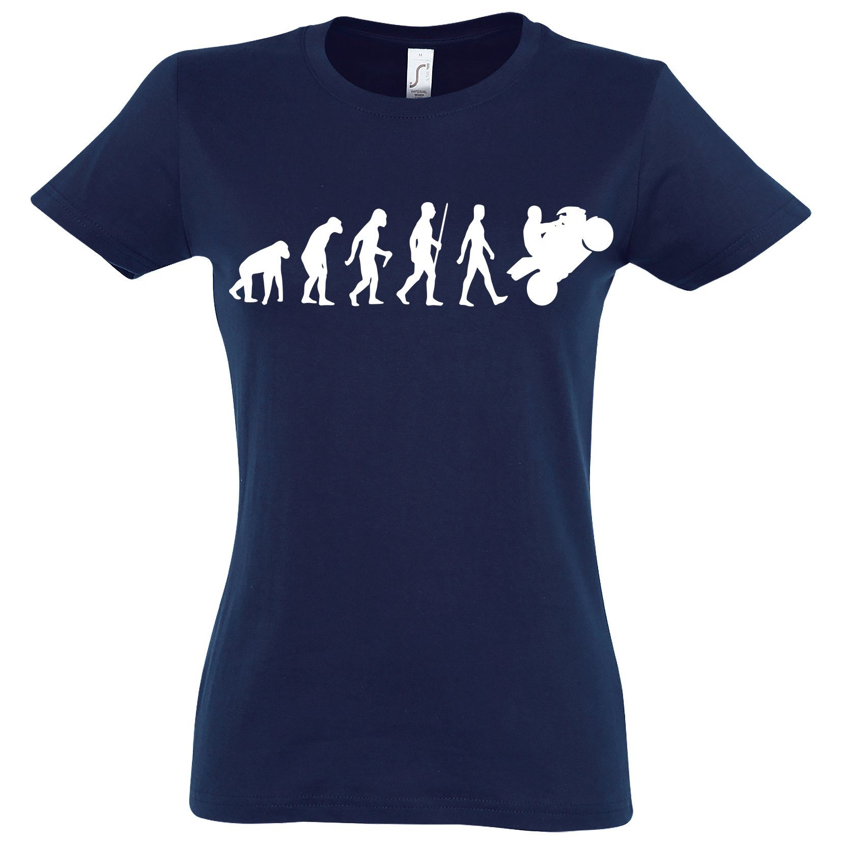 Youth Designz T-Shirt Evolution Motorrad Damen T-Shirt mit trendigem Motiv Navyblau