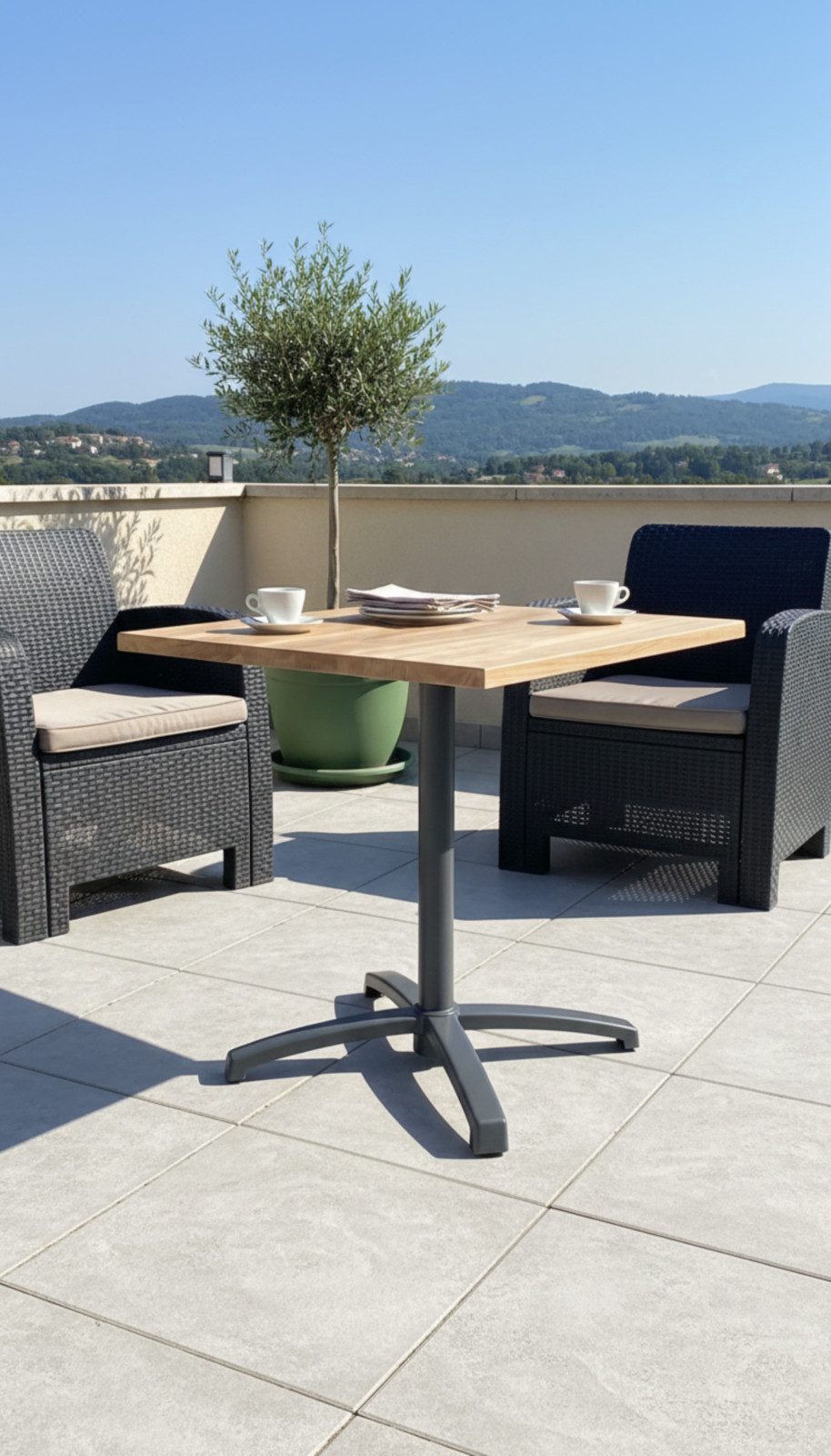 Strandkorb-King Gartentisch Teakholz Tisch Alu klapp-/Gestell, Indoor,70cm, handgefertigt