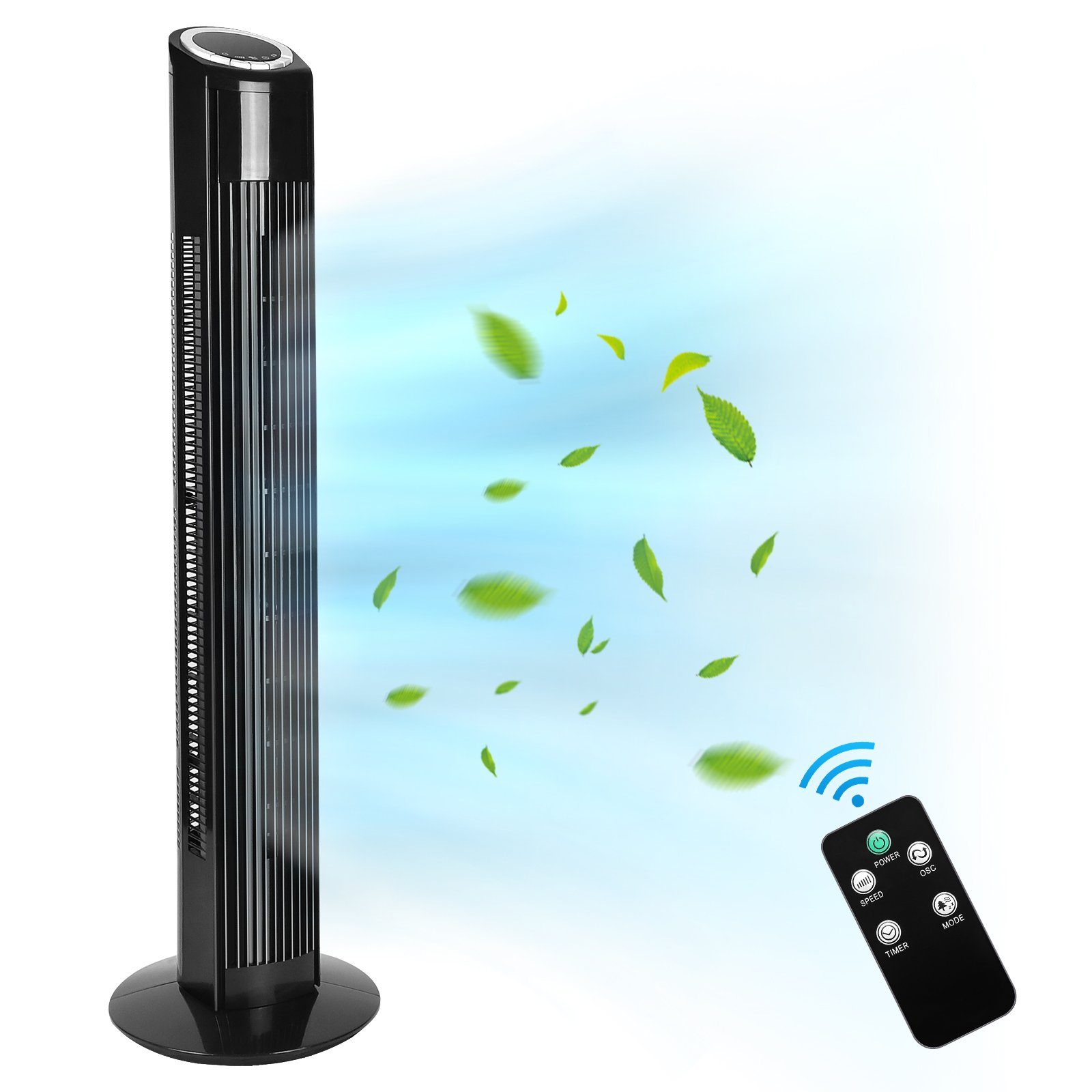 Nettlife Turmventilator Leise 90° Oszillation mit Fernbedienung Standventilatoren Timer, Fan 3 Geschwindigkeiten Säulenventilator LED Display