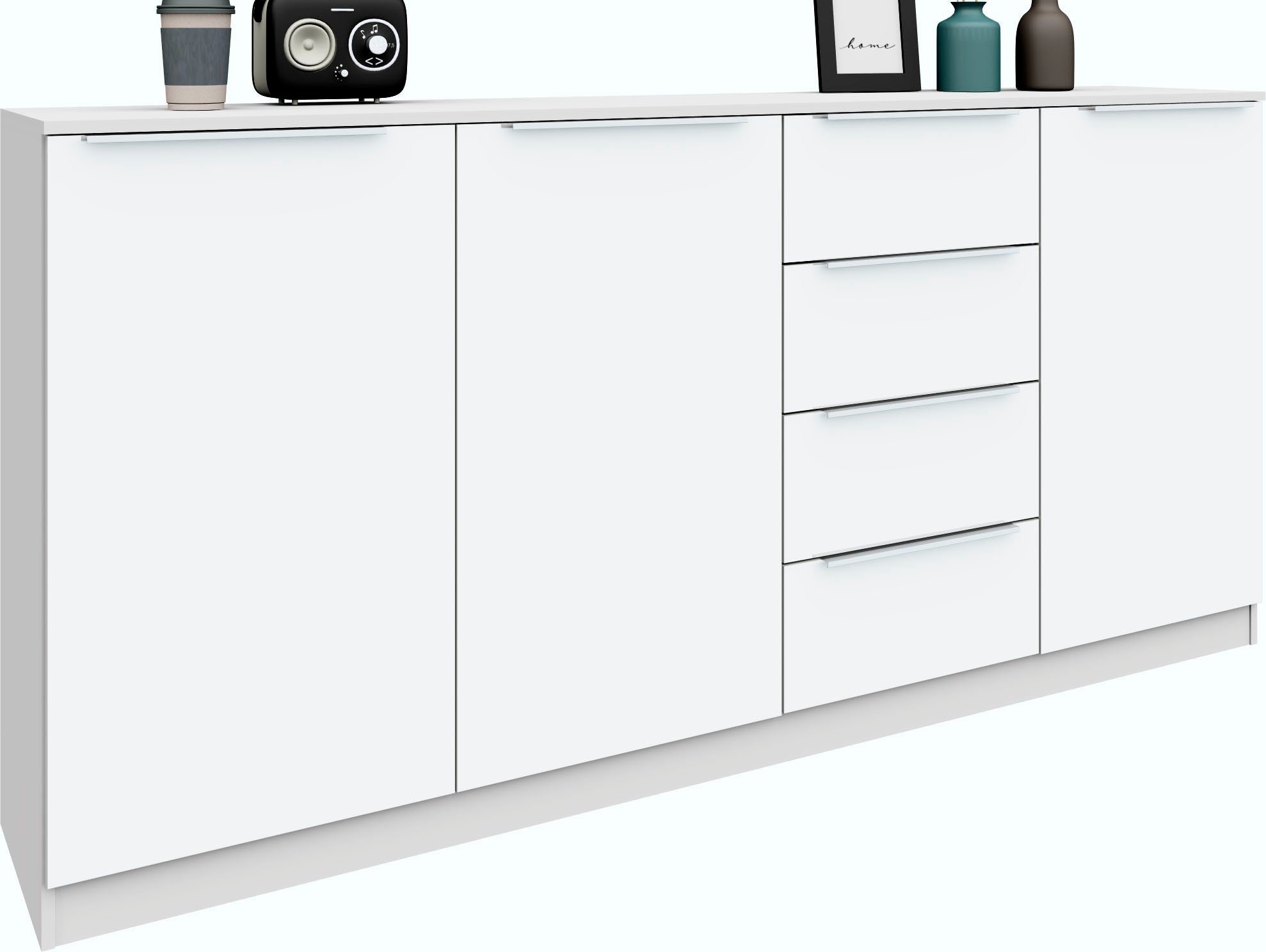 borchardt Möbel Highboard Oliva, Breite 200cm, moderne Kommode mit glänzenden Metallgriffen, viel Stauraum, Türen und Schubladen, Einlegeböden verstellbar