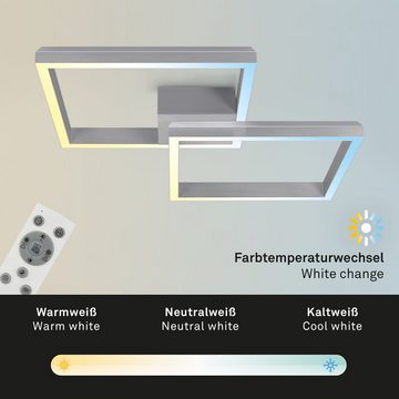 Briloner Leuchten LED Deckenleuchte 3753-019, LED fest verbaut, Farbwechsler, Kaltweiß, Neutralweiß, Tageslichtweiß, Warmweiß, CCT, RGB Backlight, Fernbedienung, aluminiumfarbig, 64 x 64 x 10 cm