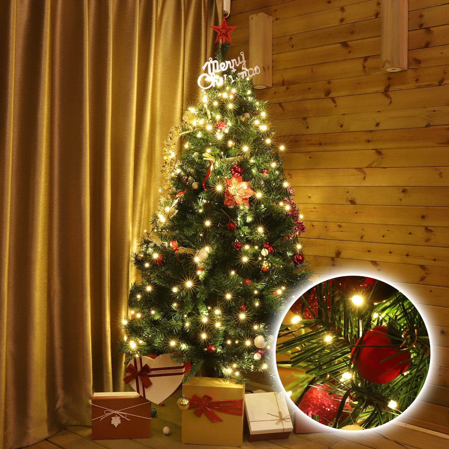 Salcar LED-Lichterkette LED Lichterkette Weihnachtsbaum mit Ring weihnachtsbaumbeleuchtung, 9 Modi/ 3m 10 Girlanden für 120cm - 350cm Tannenbaum – Bild 4 von 5