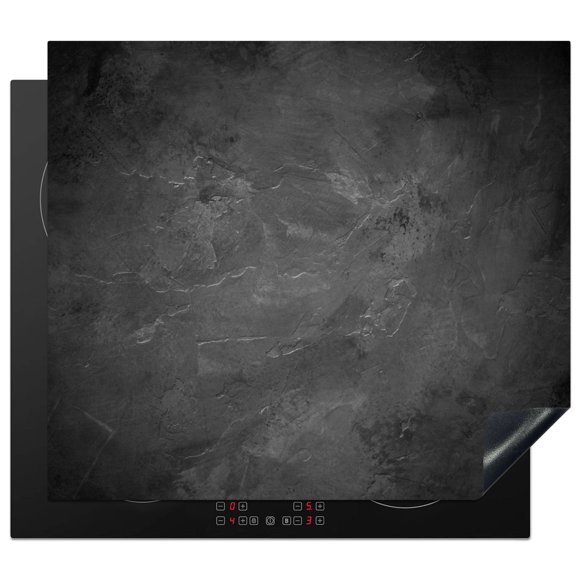 MuchoWow Herdblende-/Abdeckplatte Struktur - Zement - Beton - Grau - Vintage, Vinyl, (1 tlg), 57x51 cm, Induktionsschutz, Induktionskochfeld, Ceranfeldabdeckung