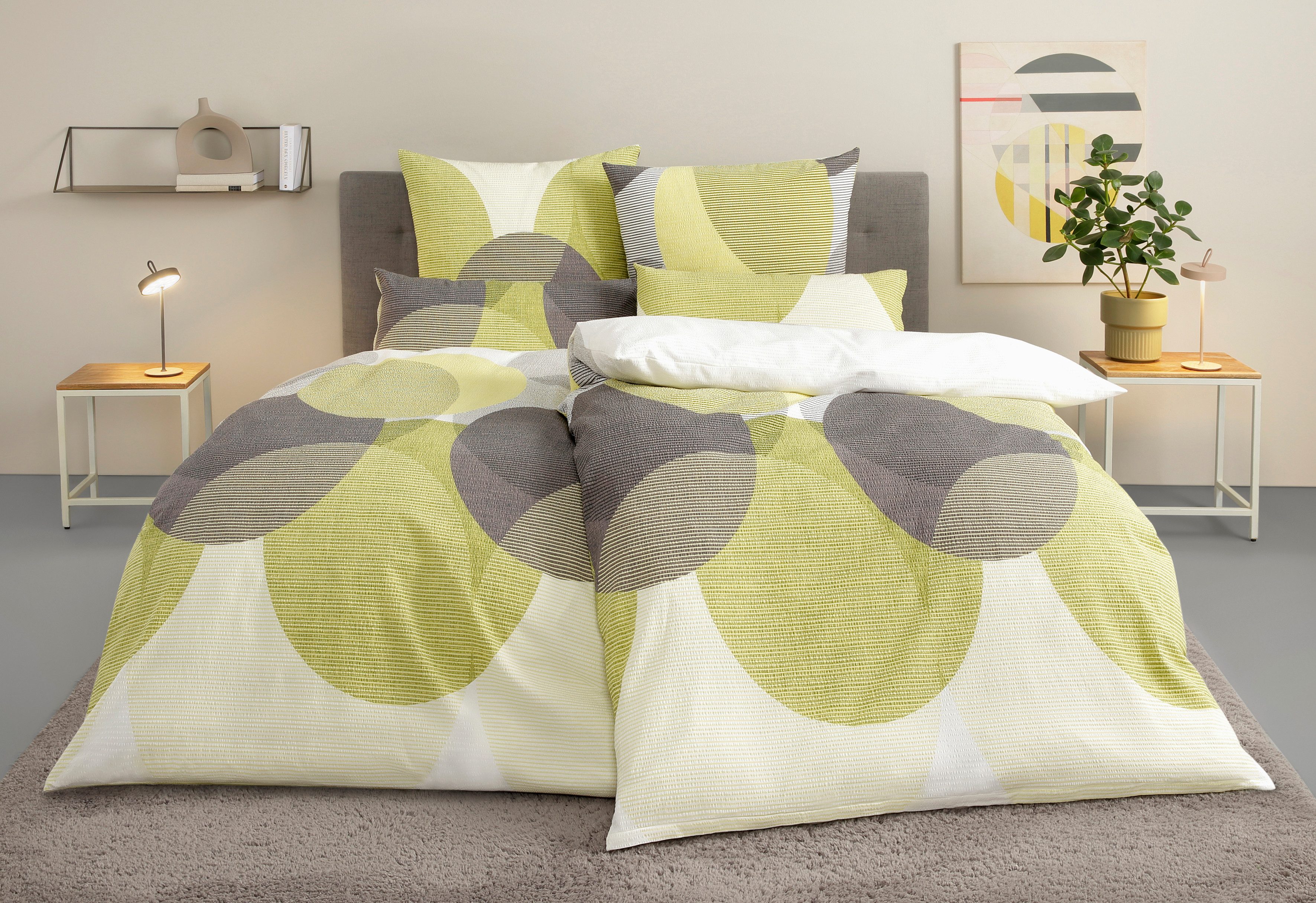 OTTO home Bettwäsche Carla ab Gr. 135x200 cm und in drei Qualitäten, Seersucker, 2 teilig, 100% Baumwolle, geometrisches Design, Kreise, Bierbaum by OTTO home