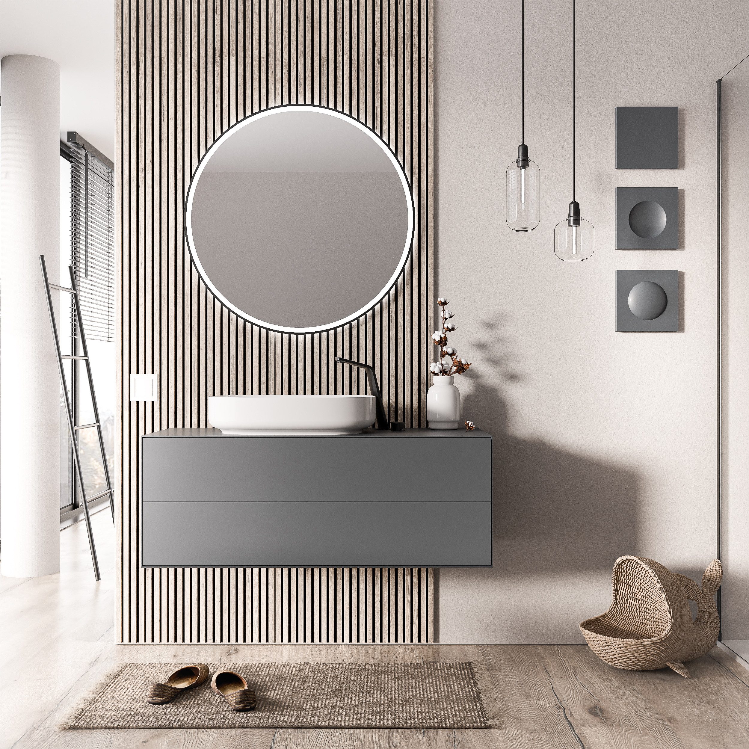 Bernstein Waschbeckenunterschrank MILOU 100cm Anthrazit matt Unterschrank für Aufsatzwaschbecken 2 Schubladen