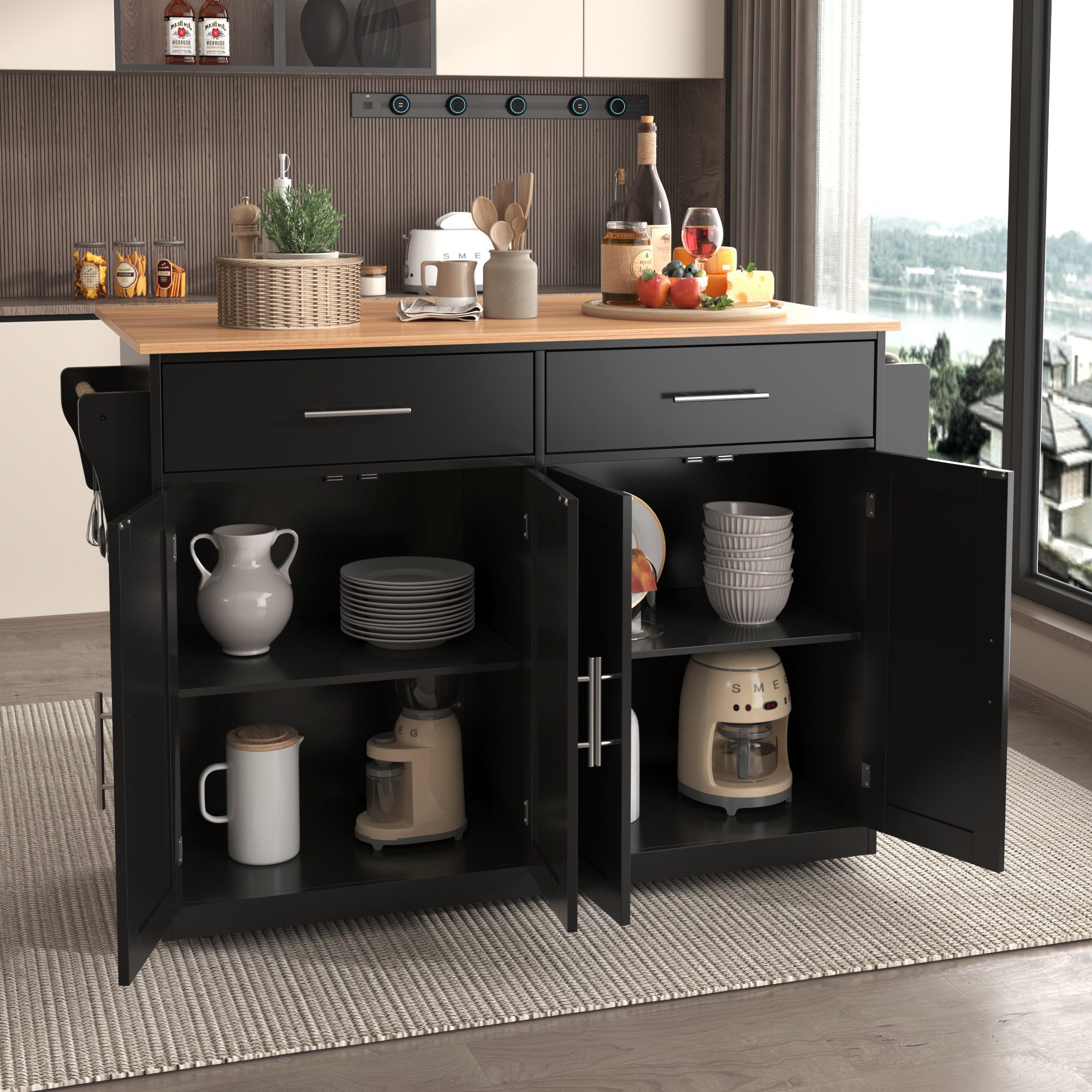 Merax Küchenwagen mit erweiterbarer Arbeitsplatte, (120x46(70)x91 günstig online kaufen