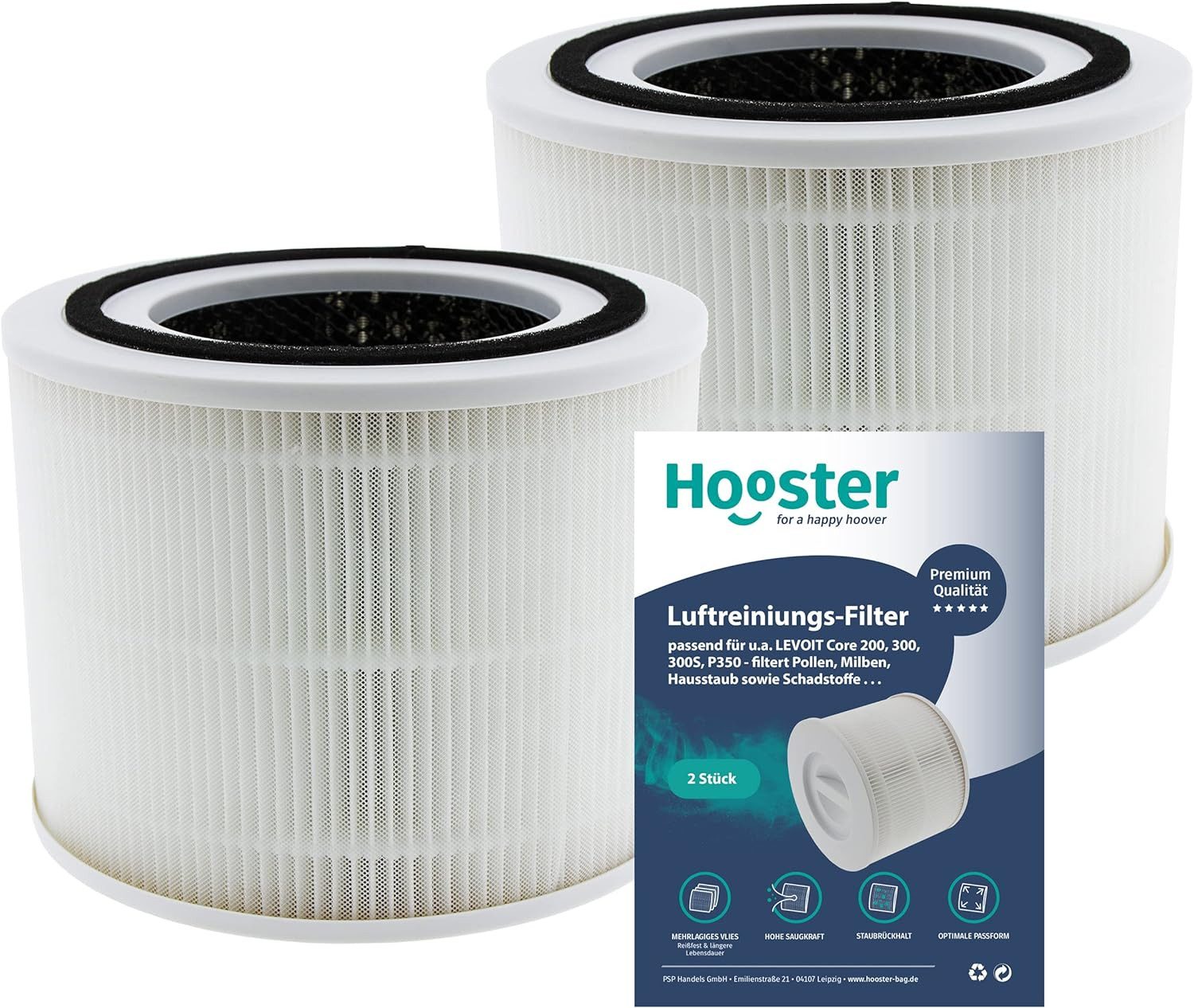 Hooster Luftfilter 2er-SET Filter kompatibel mit LEVOIT H13 Core 300 / Core 300s, Luftreiniger, HEPA Ersatzfilter gegen Staub Pollen Всеrgene