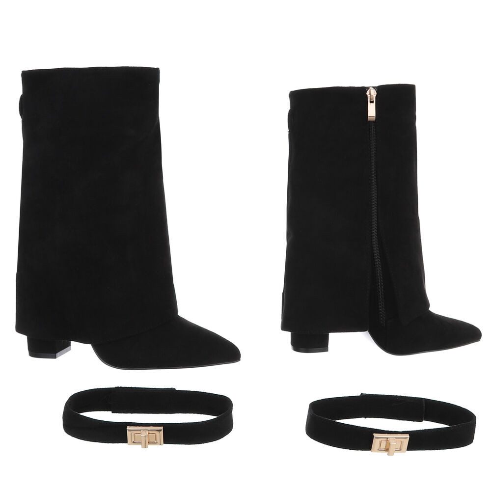 Ital-Design Modische Stiefeletten mit hohem Schaft für Damen High-Heel-Stiefel (90169642) Blockabsatz Stiefel in Schwarz – Bild 4 von 5
