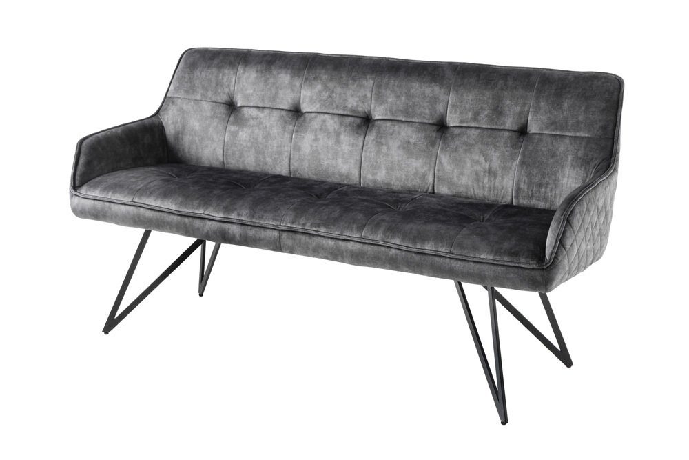 riess-ambiente Sitzbank EUPHORIA 156cm dunkelgrau / schwarz (1-St), Wohnzimmer · Samt · Metall · Flur · Küche · Esszimmer · Retro Design