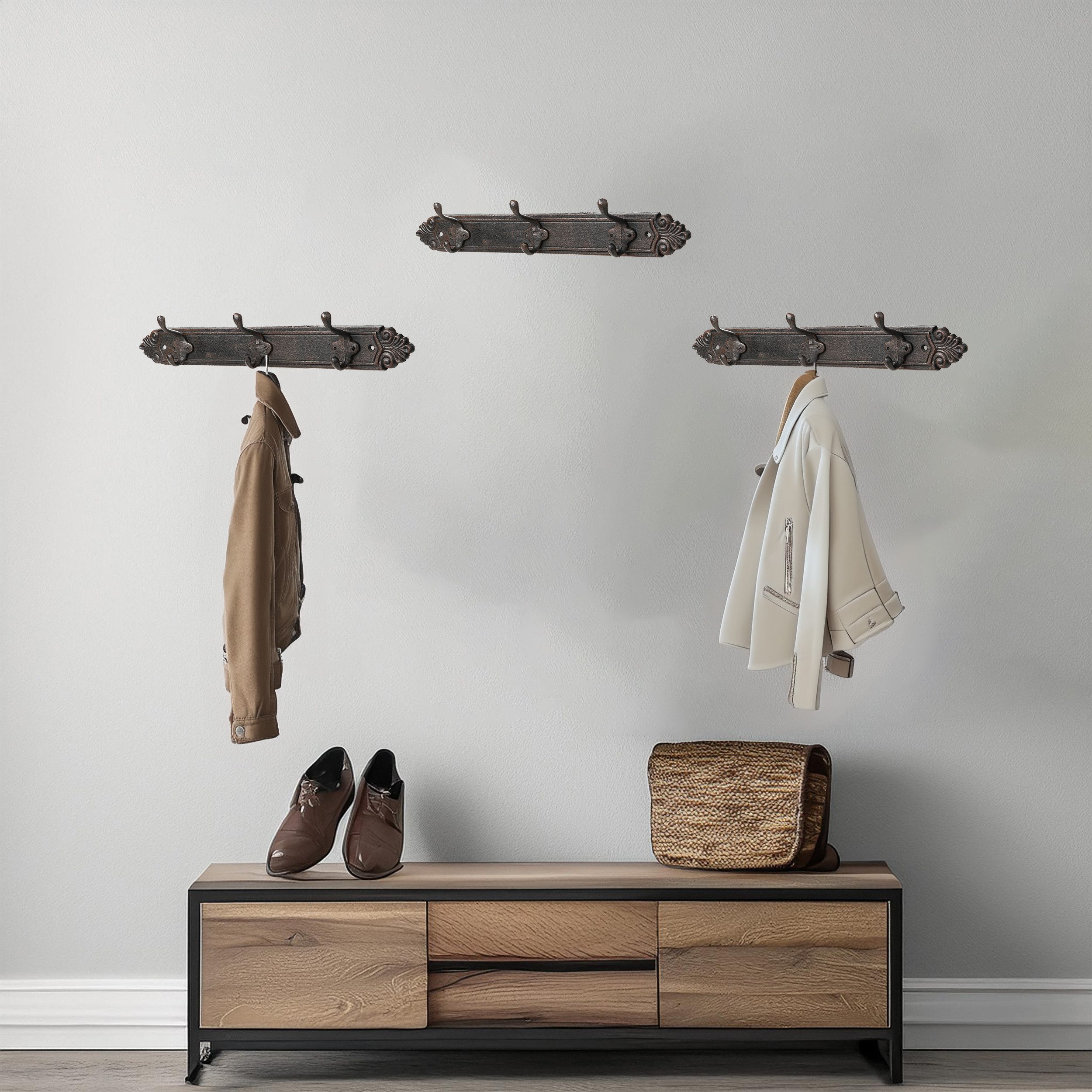 Annastore Garderobenleiste Hakenleiste aus Gusseisen Garderobe - Garderobenleiste Kleiderleiste, 45 x 8 x 7 cm (L/B/H)