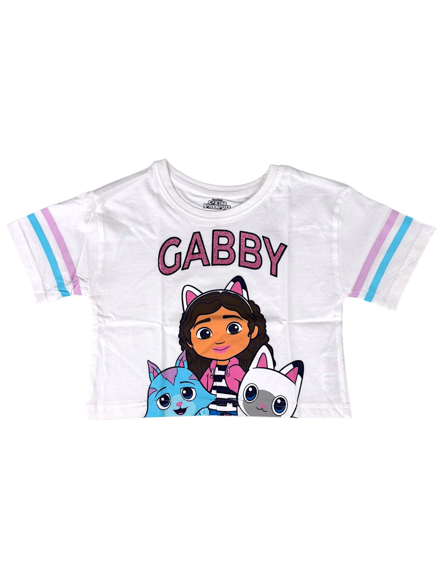 Dreamworks Gabby’s Dollhouse T-Shirt Gabby, Pandy Paws & CatRat mit Glitzerdetails Mädchen Jersey Kurzarmshirt aus Baumwolle Gr. 104 - 134 cm