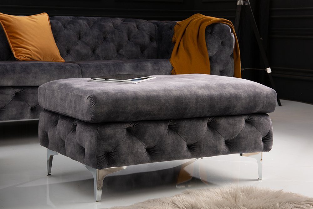 riess-ambiente Fußhocker MODERN BAROCK 92cm dunkelgrau / silber (Einzelartikel, 1 St), Wohnzimmer · Samt · 3-Sitzer · Federkern · Chesterfield