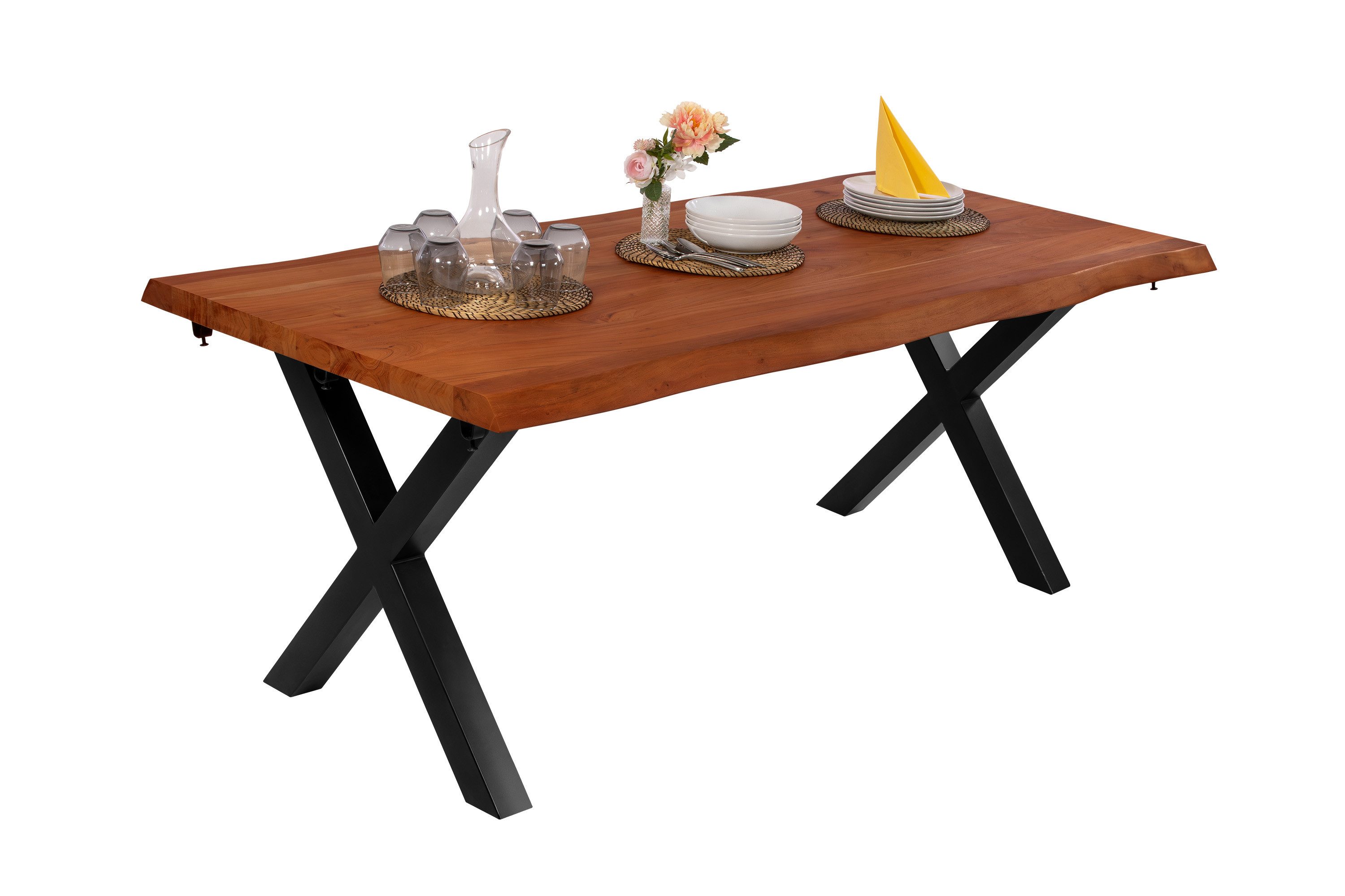 SAM® Baumkantentisch Cali_ASP, massives Akazienholz, Baumkante, verschiedene Metallgestelle, bis 3m