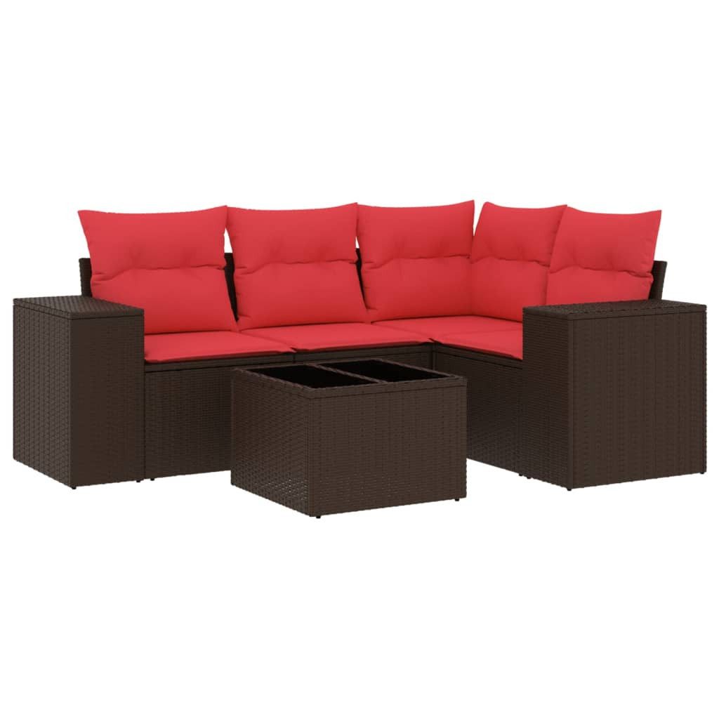 vidaXL Sofaelement 5-teiliges Gartensofa-Set mit Kissen, braun, Polyrattan (1 St)