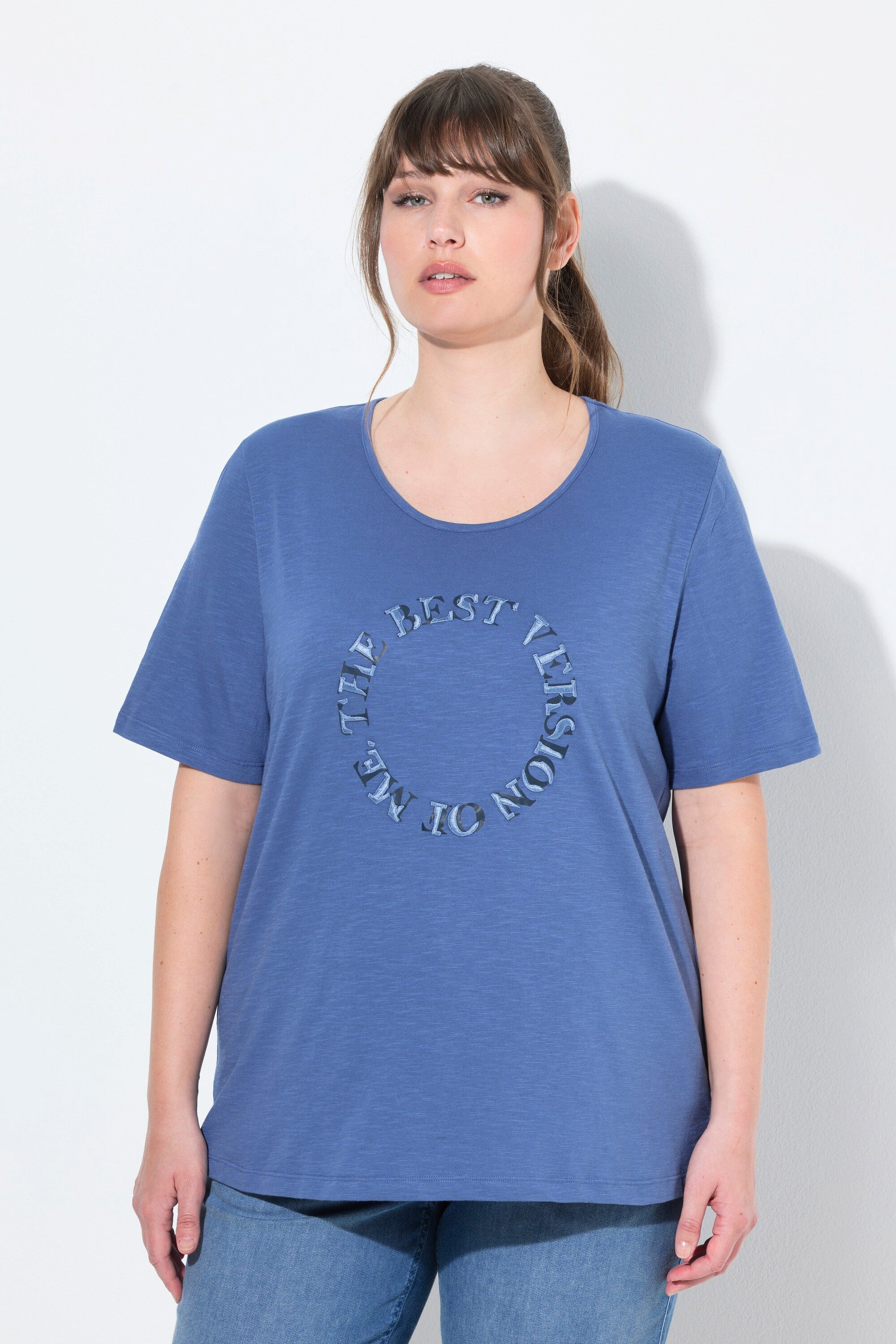 Ulla Popken T-Shirt T-Shirt Schriftdruck Rundhals Halbarm Biobaumwolle günstig online kaufen