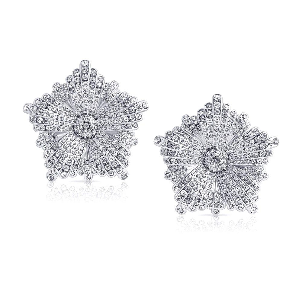 CLASSYANDFABULOUS Jewelry Ohrring-Set Peony Crystal Oversize Earrings - Silber
