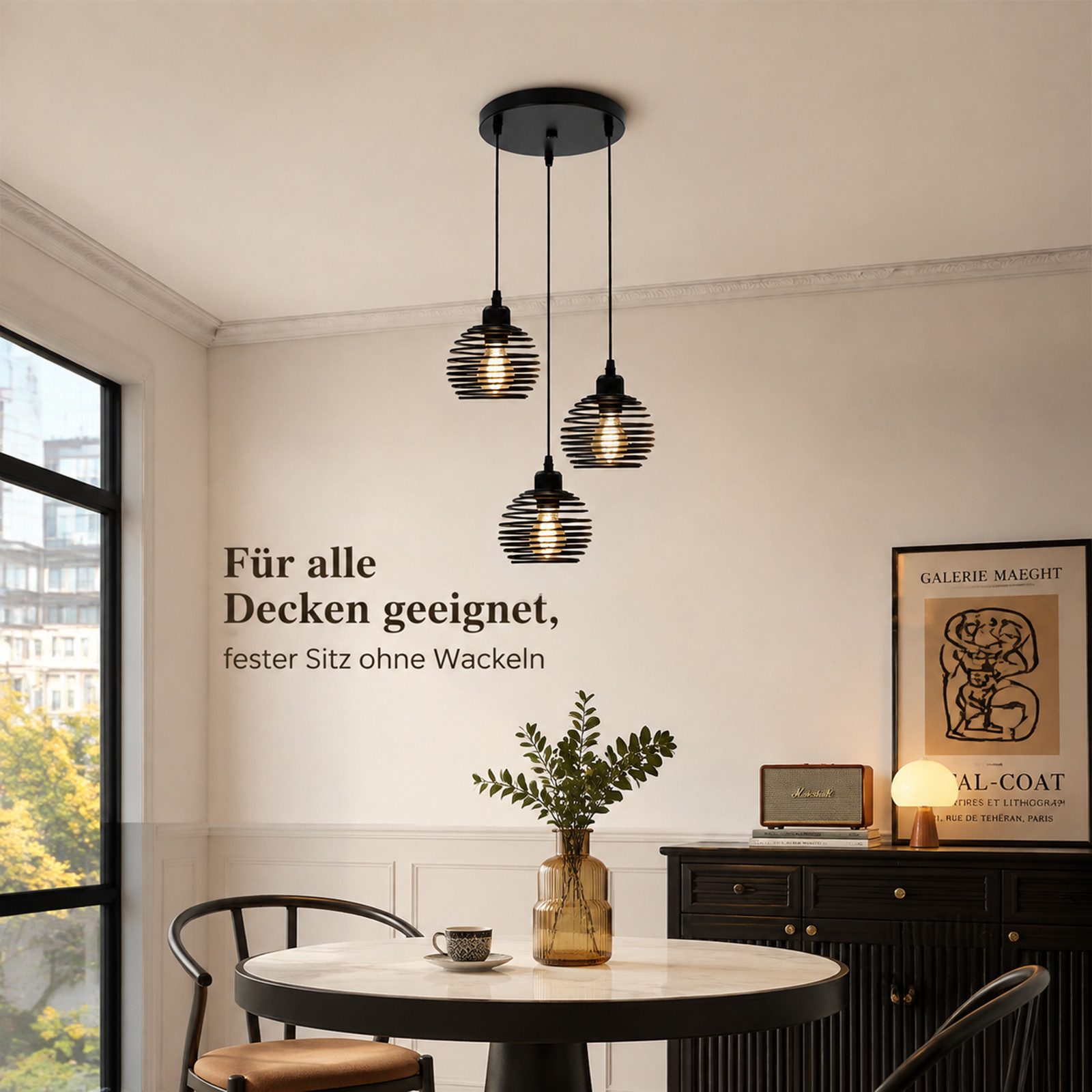 Nettlife Pendelleuchte Schwarz Esstisch Vintage Metall E27 Hängelampe Retro Hängeleuchte, LED wechselbar, für Esstisch Küche Esszimmer Wohnzimmer Arbeitszimmer  – Bild 5 von 5
