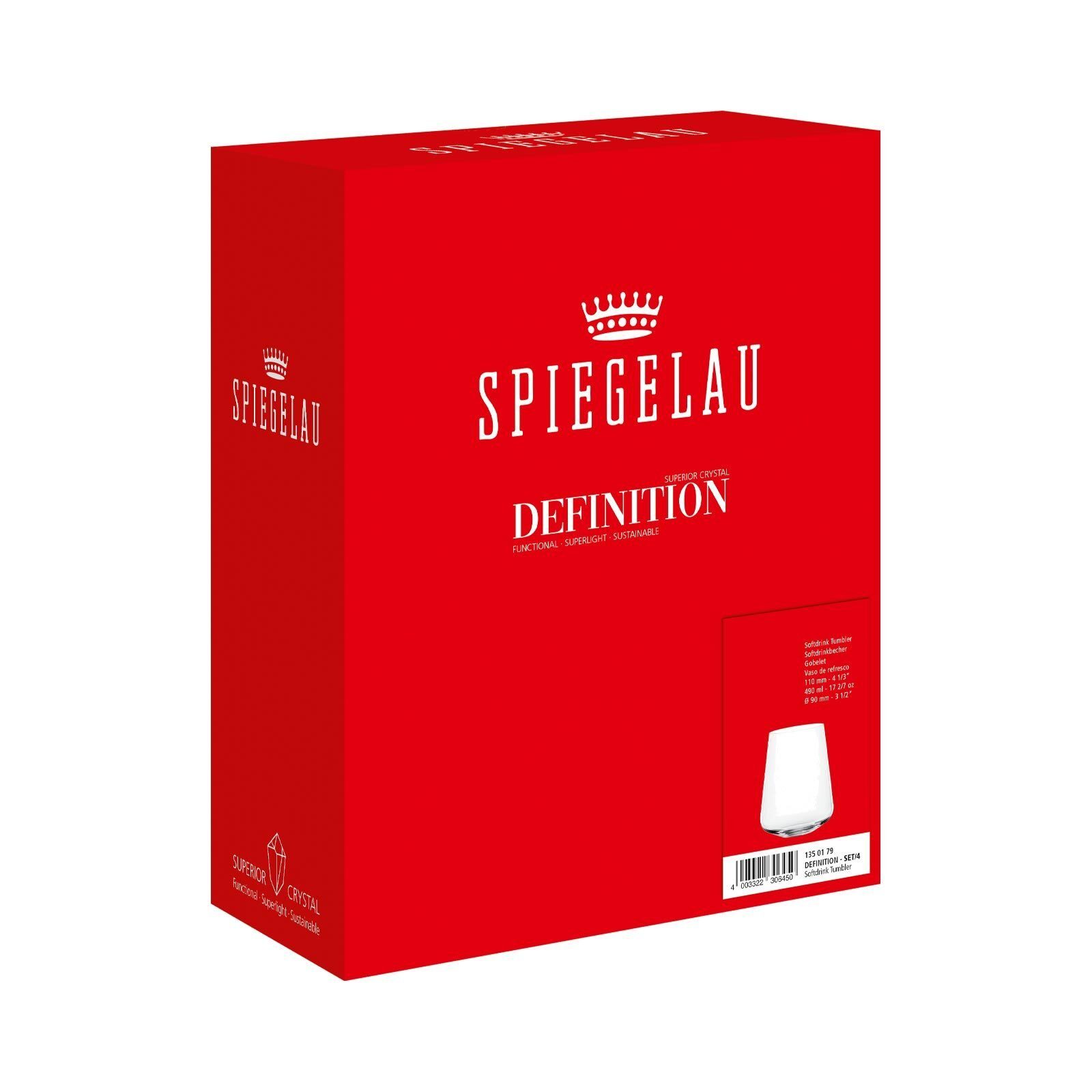 SPIEGELAU Glas Definition Softdrinkgläser 490 ml 4er Set, 4-tlg., Glas