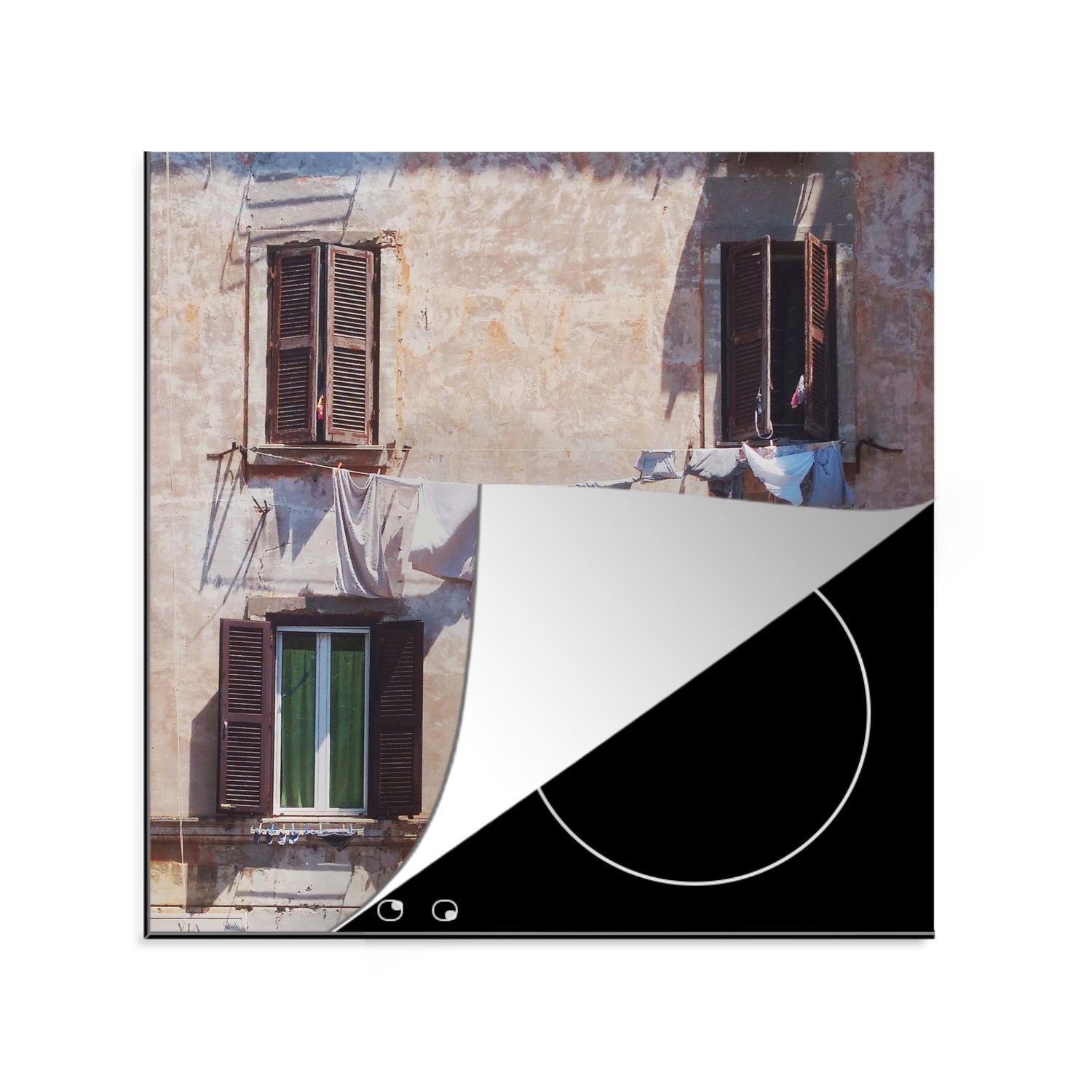 Ceranfeldabdeckung, Kleidung cm, für Vinyl, Herdblende-/Abdeckplatte mit in (1 küche tlg), Arbeitsplatte Rom, 78x78 Italien, Wäscheleine MuchoWow